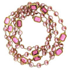 Necklace like the Chanel Chicklet, pink Swarovski crystals gold plated, new