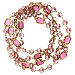  Necklace like the Chanel Chicklet, pink Swarovski crystals gold plated, new  