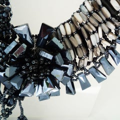 Necklace made of black limestone and black Swarovski pearls