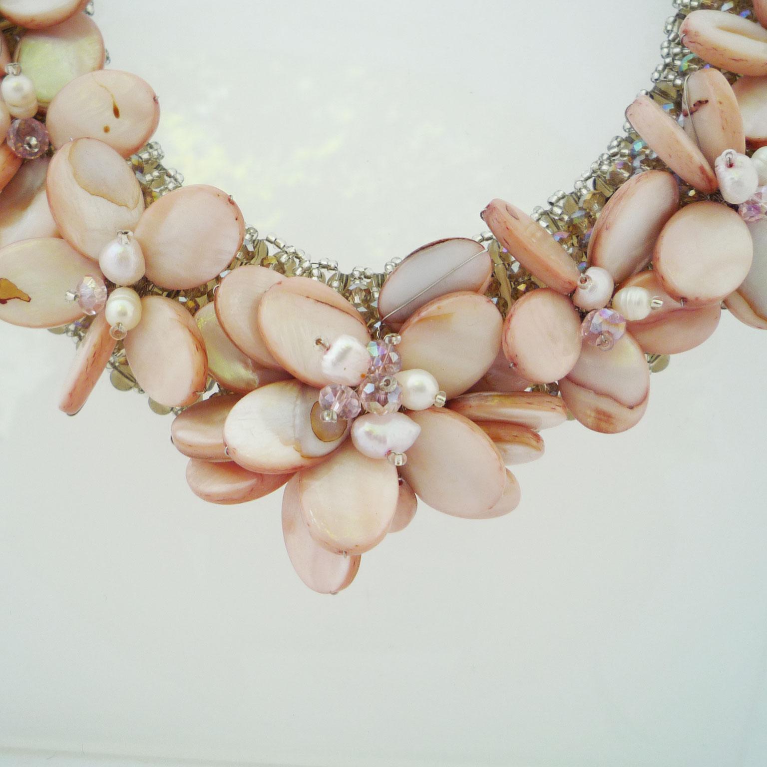 Necklace made of mother-of-pearl, freshwater pearls and Swarovski pearls 1