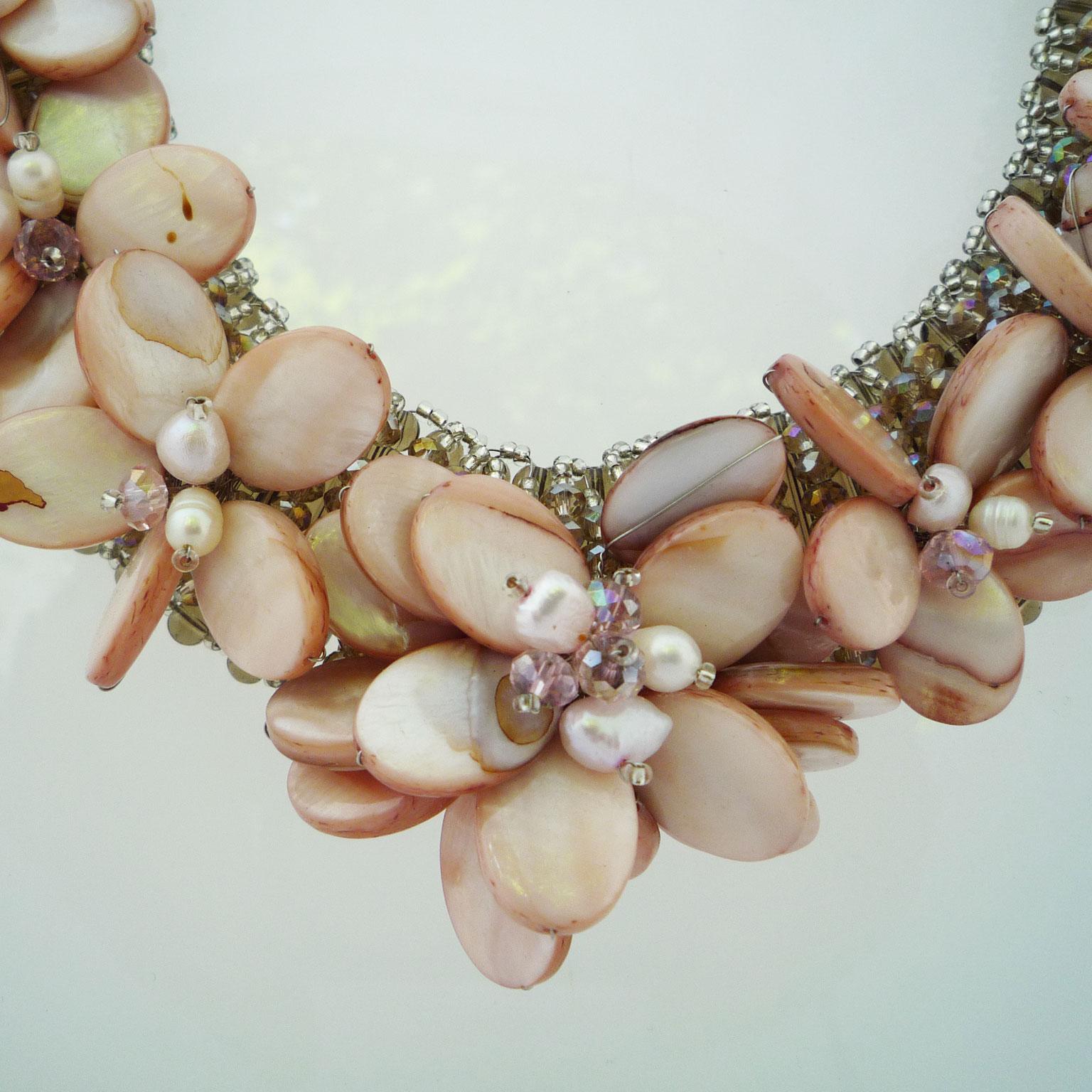 Necklace made of mother-of-pearl, freshwater pearls and Swarovski pearls 2