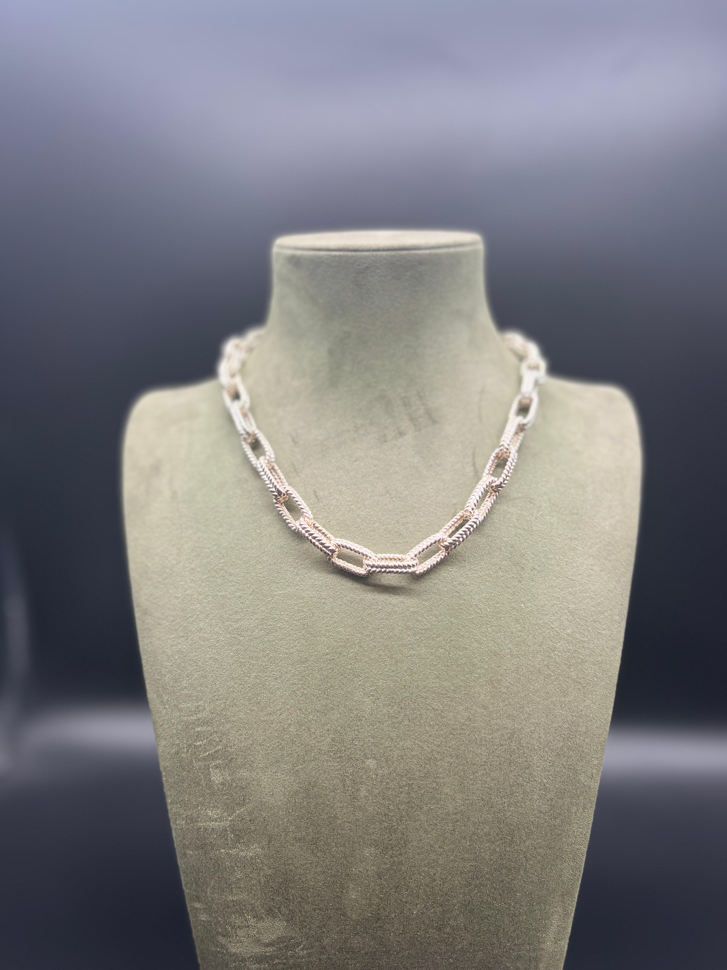 Necklace Mesh Chain Braided Decorated Silver 925 In Good Condition For Sale In Vannes, FR