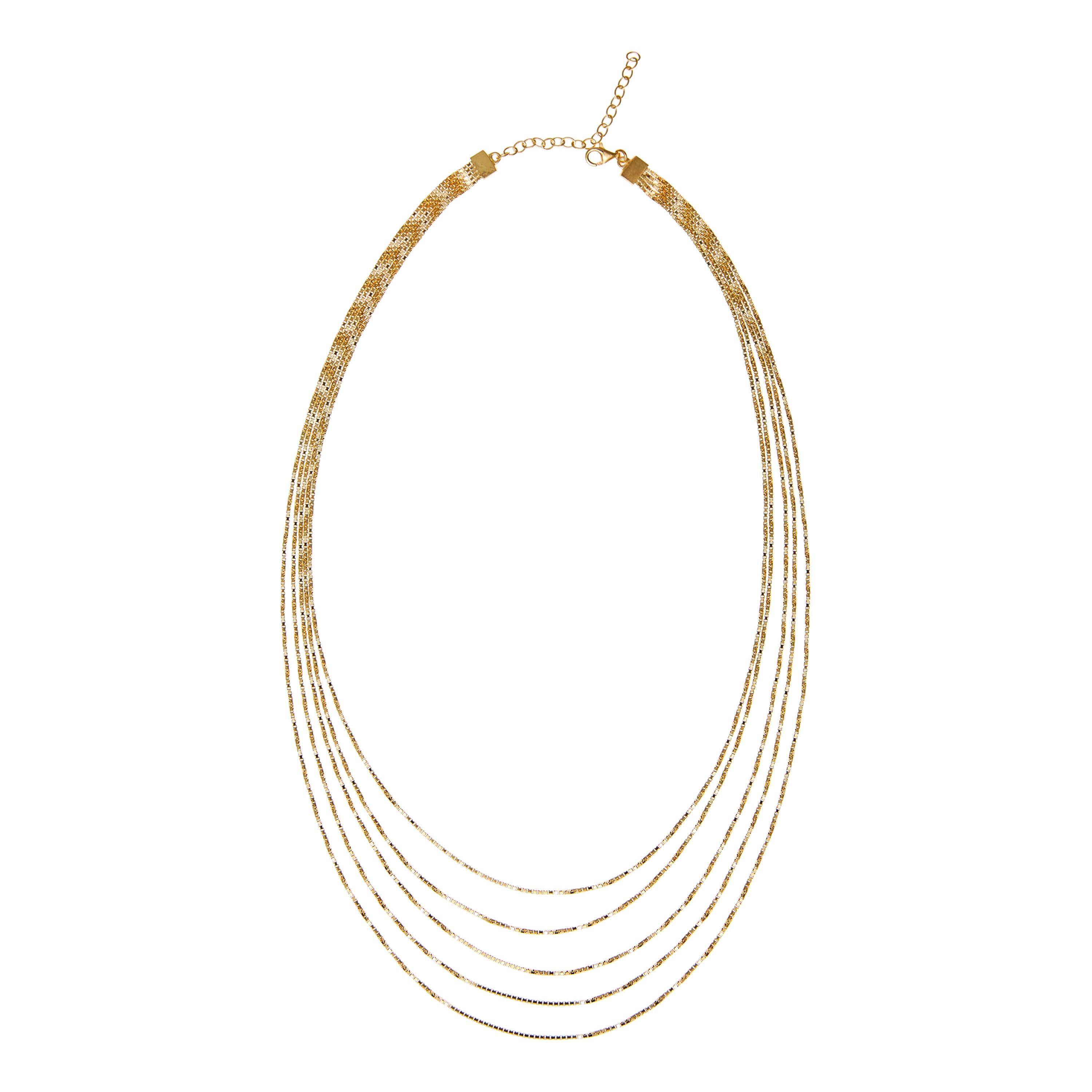 Necklace Minimal Long Box Chain Shiny 18 Karat Gold-Plated Silver Greek For Sale