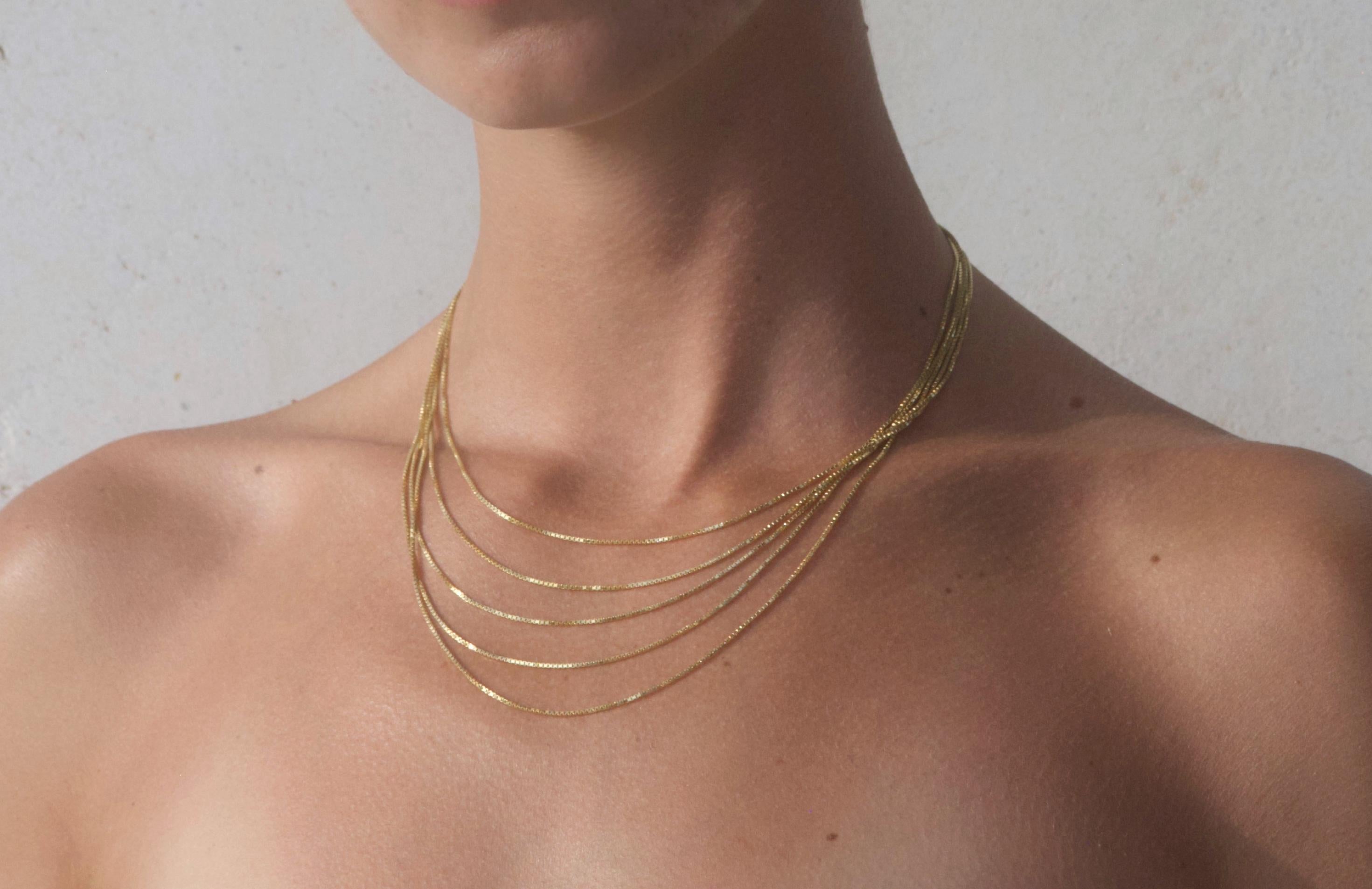 Contemporary Necklace Minimal Long Box Chain Shiny 18 Karat Gold-Plated Silver Greek For Sale