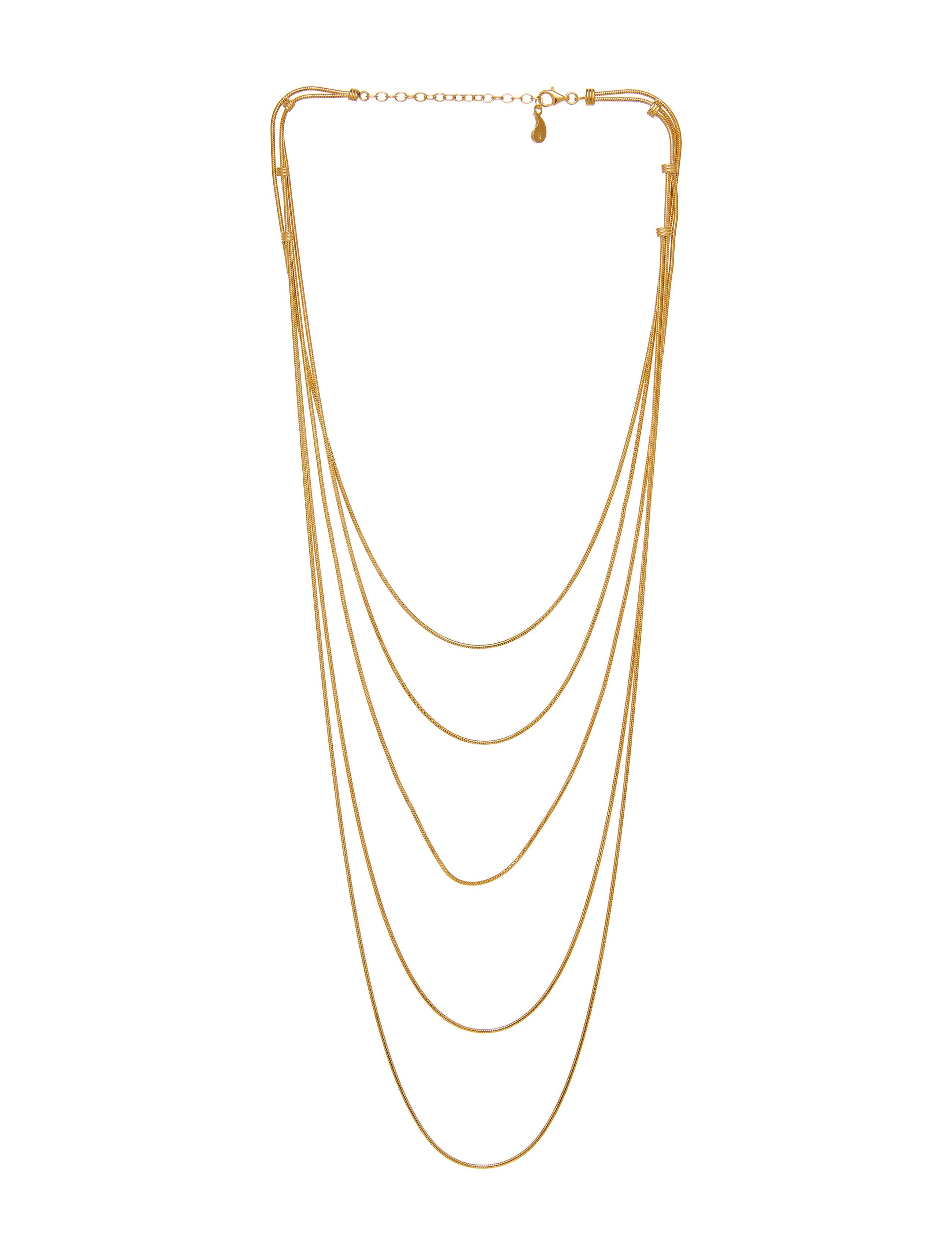 Necklace Snake Chain Minimal Long Movement 18K Gold-Plated Silver Greek Jewelry In New Condition For Sale In Athens, GR