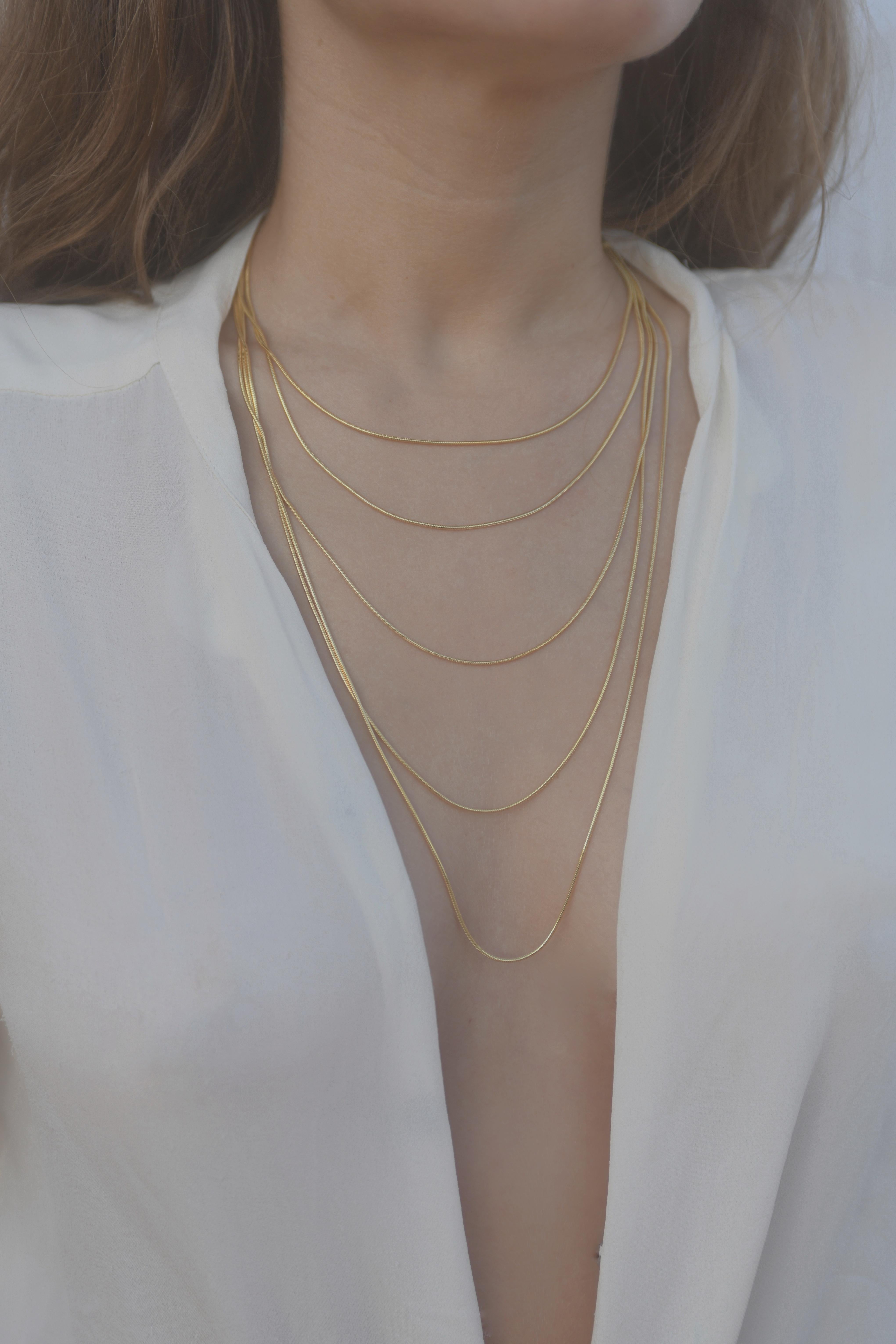 Necklace Snake Chain Minimal Long Movement 18K Gold-Plated Silver Greek Jewelry For Sale 2