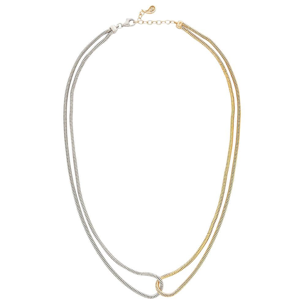 Necklace Minimal Short Double Snake Chain 18K Gold-Plated, Mixed Greek Jewelry For Sale