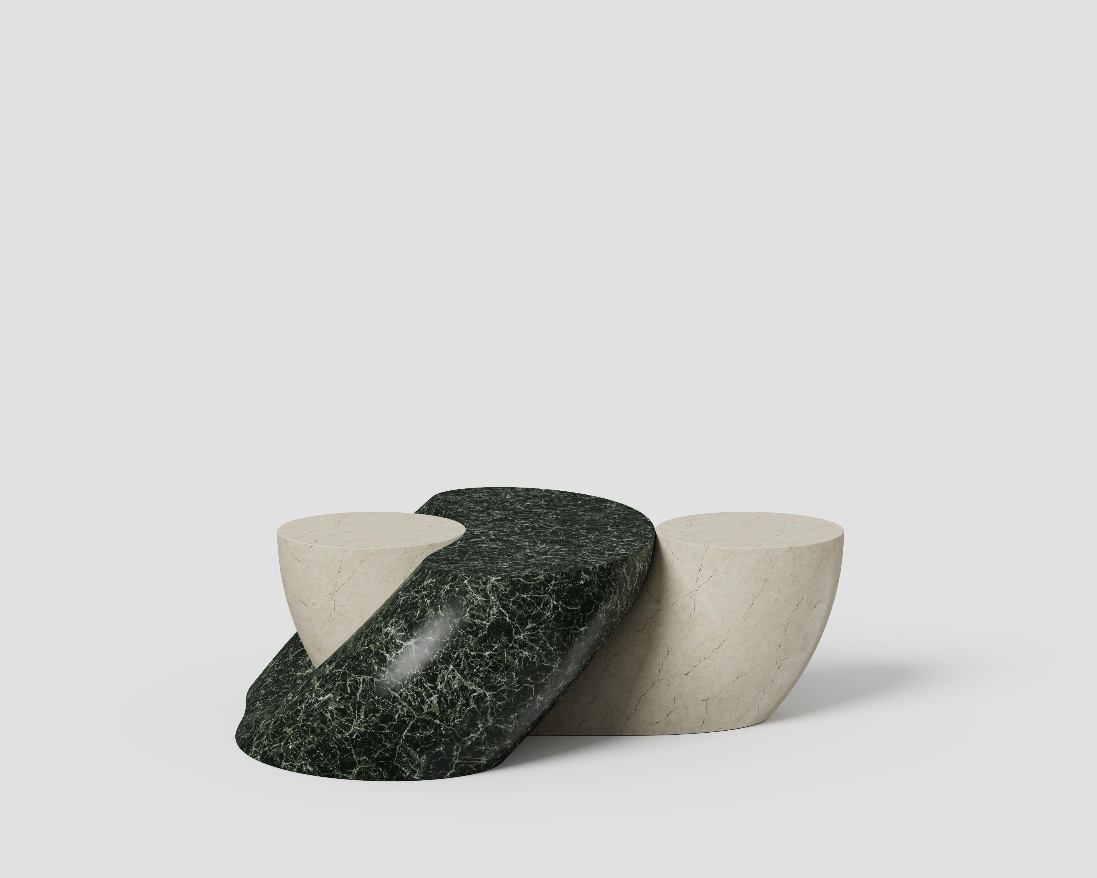 Necklace Mod 2 Verde Notte And Adria Venato Coffee Table by Antonio De Marco
Dimensions: D 120 x W 128 x H 40 cm. 
Materials: Verde Notte and Adria Venato marbles.

Available in different material options. Prices may vary. Please contact