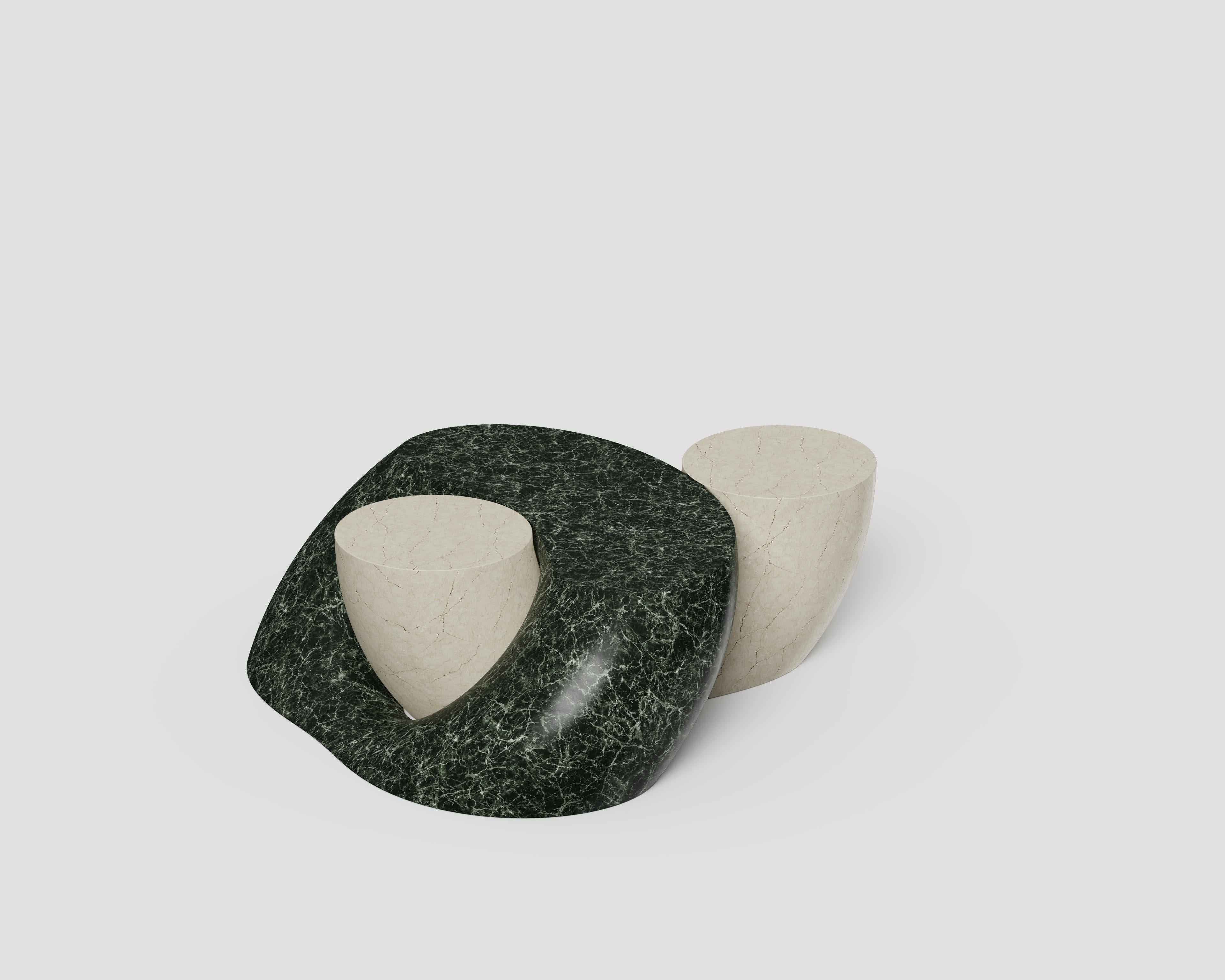 Contemporary Necklace Mod 2 Verde Notte And Adria Venato Coffee Table by Antonio De Marco For Sale