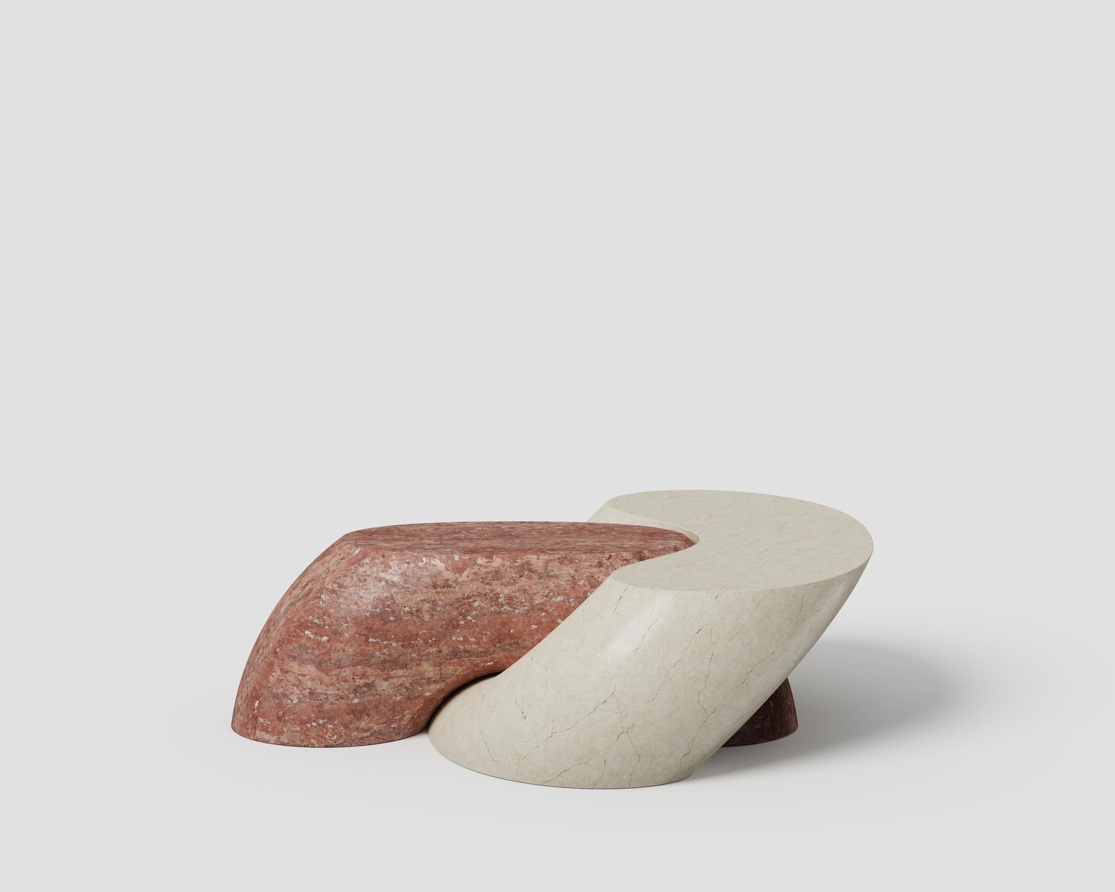 Necklace Mod 3 Verde Notte And Travertino Rosso Coffee Table by Antonio De Marco
Dimensions: D 134 x W 120 x H 40 cm. 
Materials: Verde Notte marble and Travertino Rosso.

Available in different material options. Prices may vary. Please contact