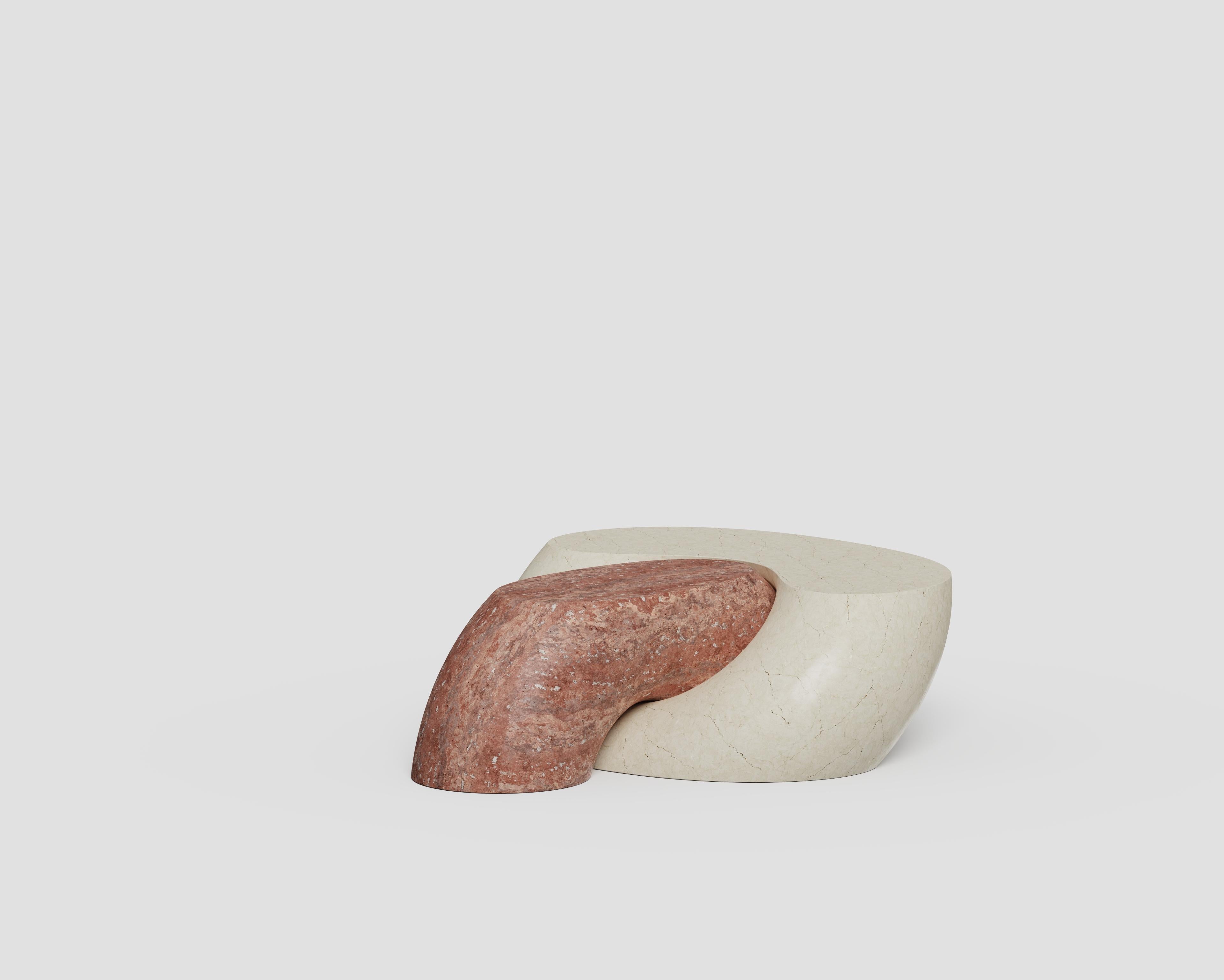 Marble Necklace Mod 3 Verde Notte And Travertino Rosso Coffee Table by Antonio De Marco For Sale