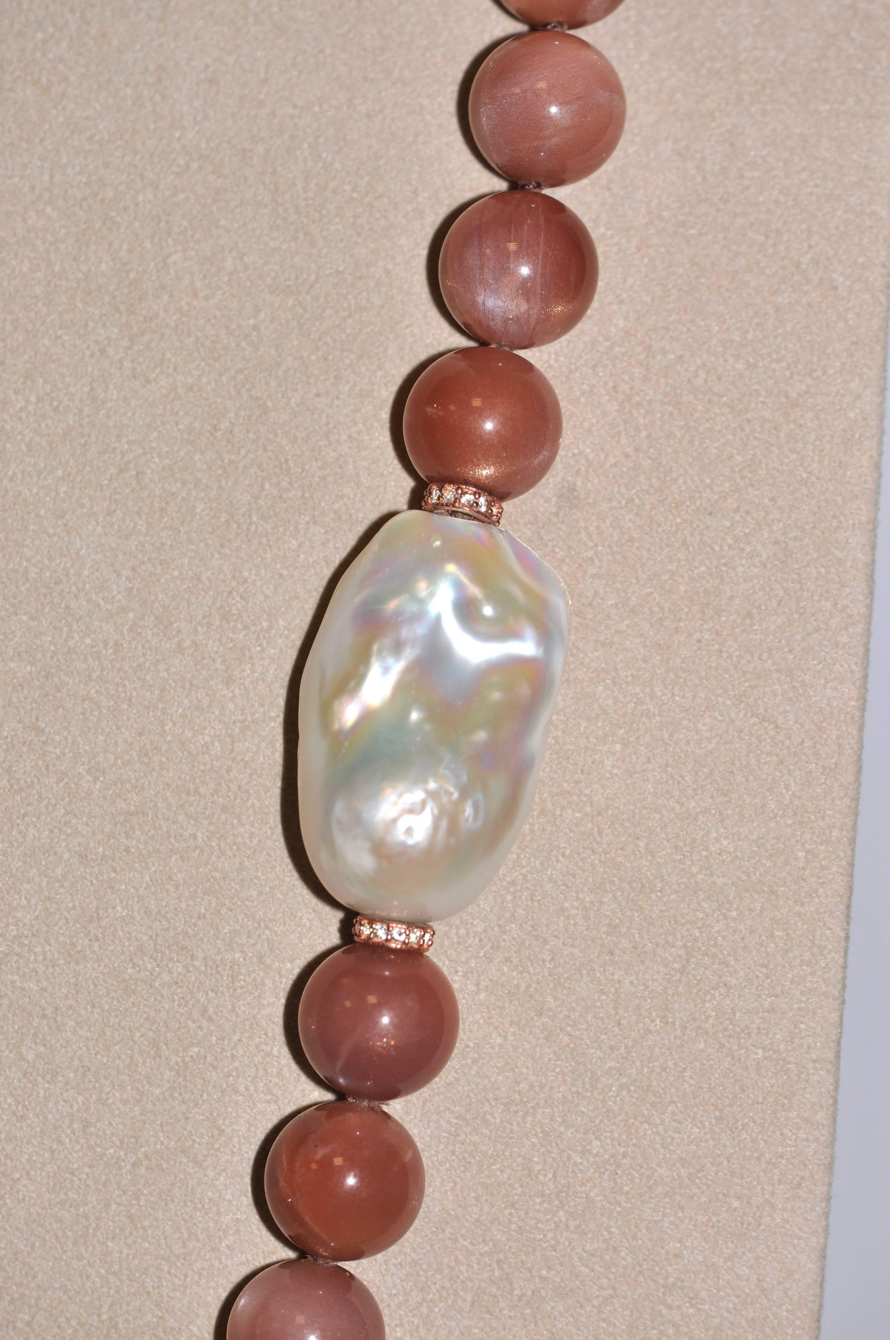 Necklace Moonstones Baroque Freshwater Pearl Topazes Beaded In New Condition For Sale In Vannes, FR