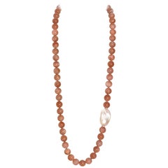 Necklace Moonstones Baroque Freshwater Pearl Topazes Beaded