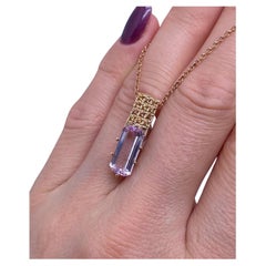 Halskette Natürlicher Kunzit aus Pakistan und afrikanische gelbe Saphire 14K Gold.