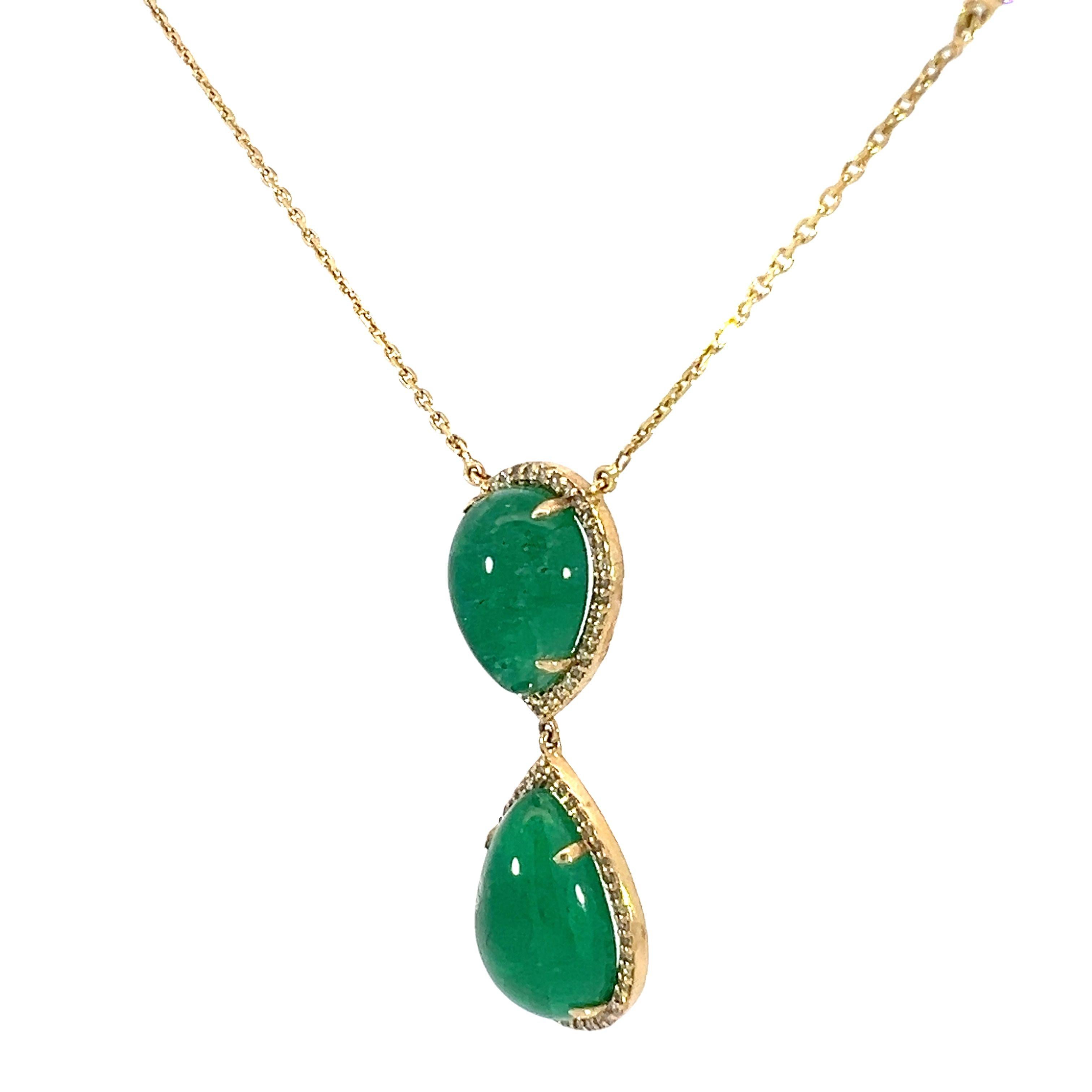 Taille mixte Collier d'émeraude naturelle et de diamant 14Kt YG. en vente