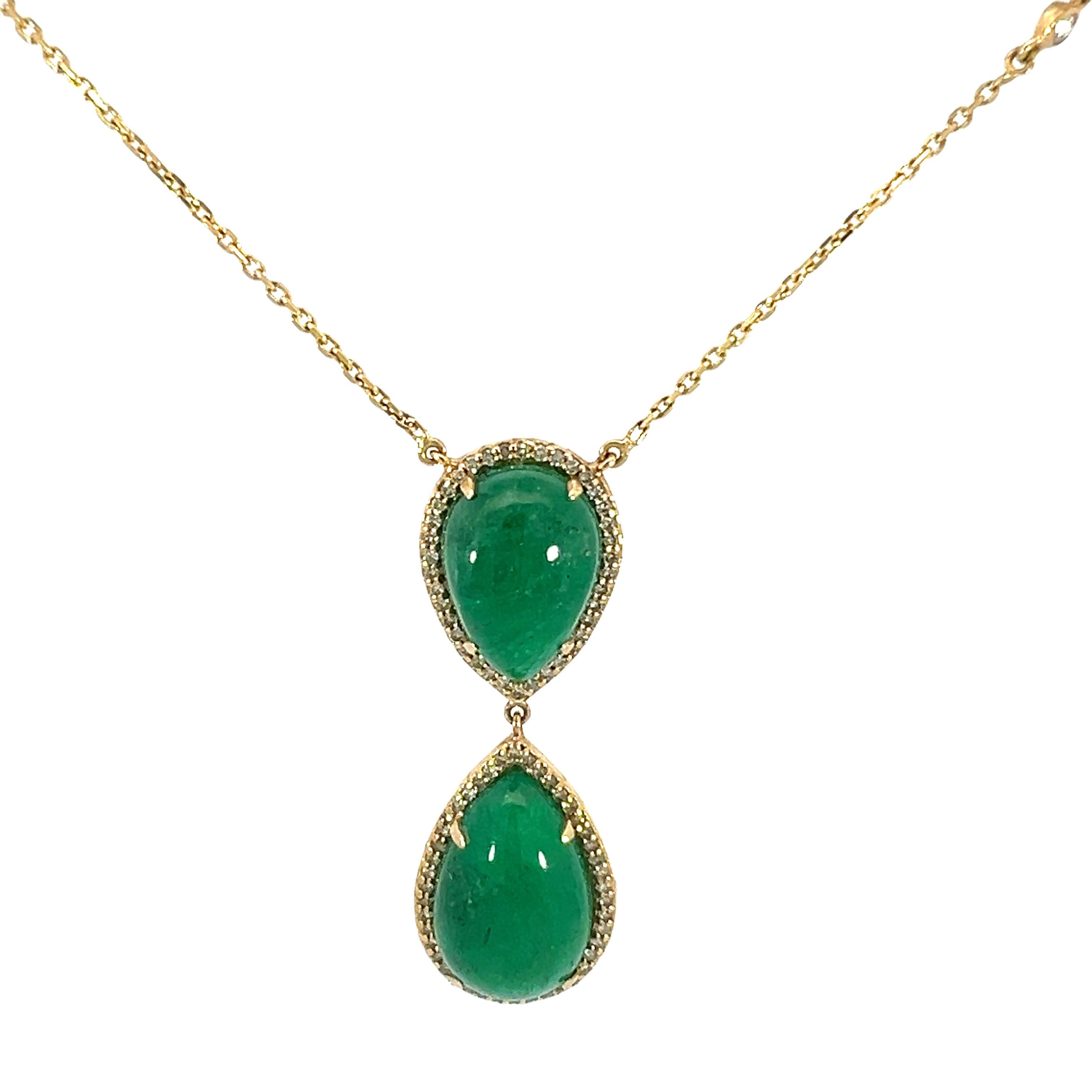 Collier d'émeraude naturelle et de diamant 14Kt YG. Neuf - En vente à New York, NY