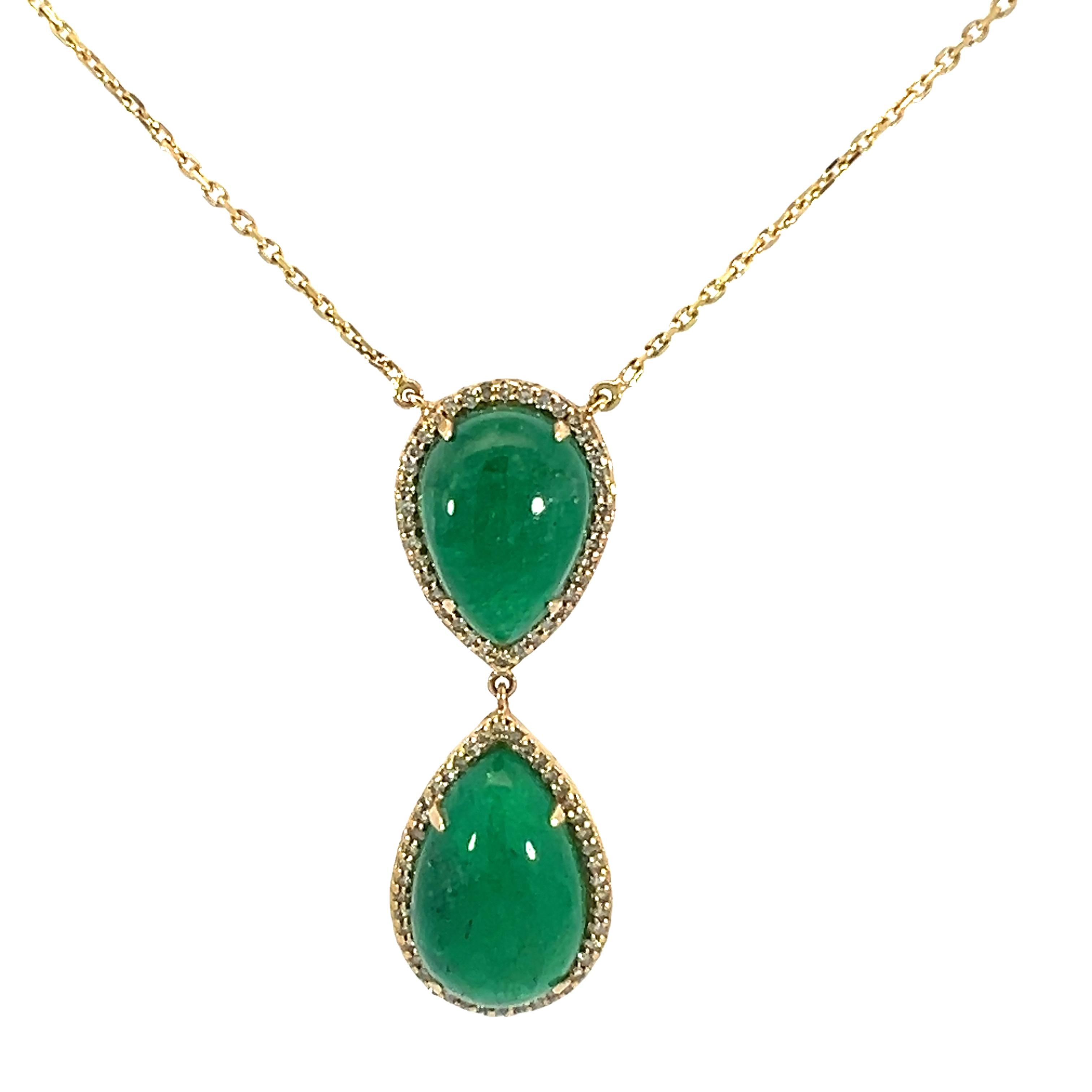 Collier d'émeraude naturelle et de diamant 14Kt YG. en vente 1