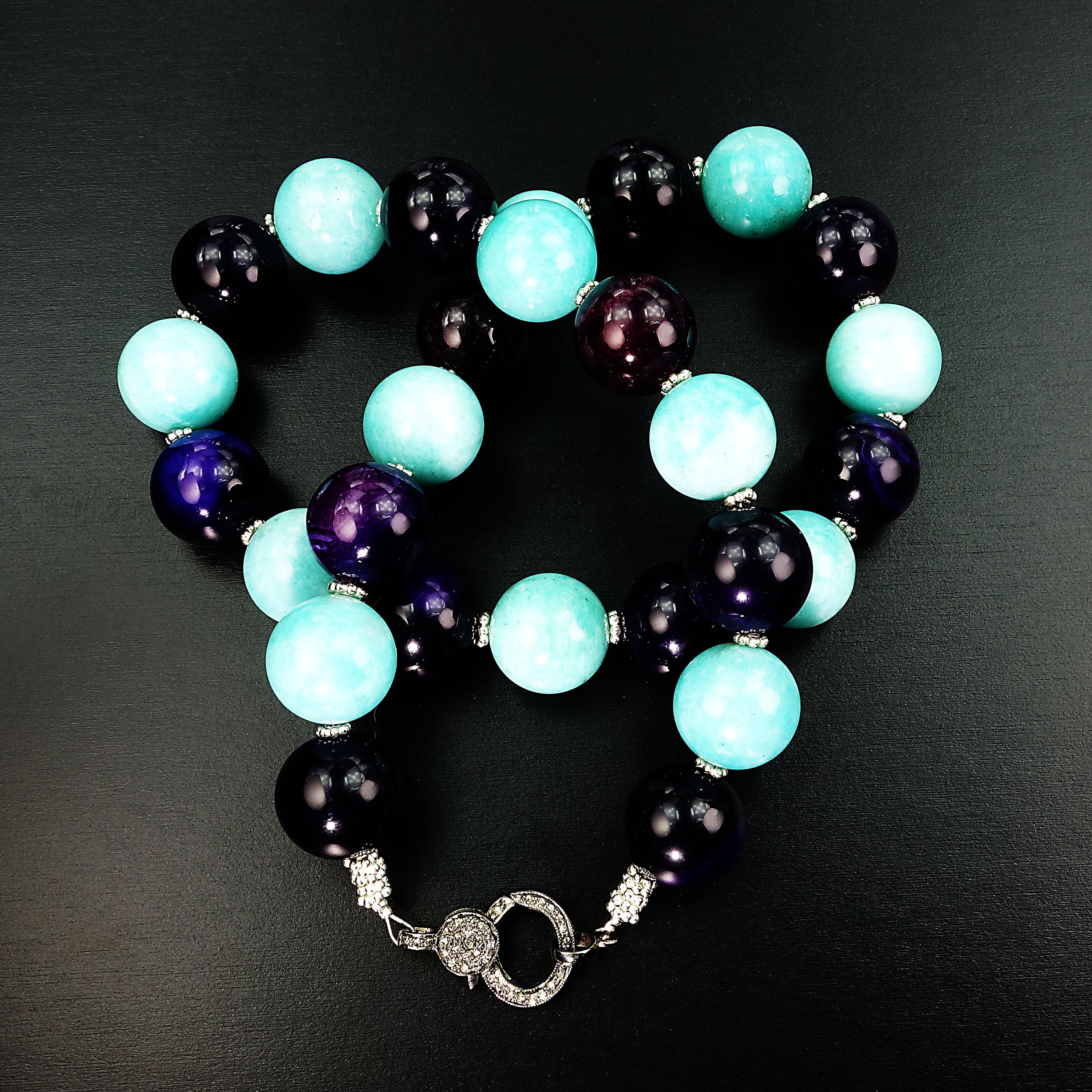AJD Necklace of Amazonite and Amethyst Spheres February Birthstone In New Condition For Sale In Raleigh, NC