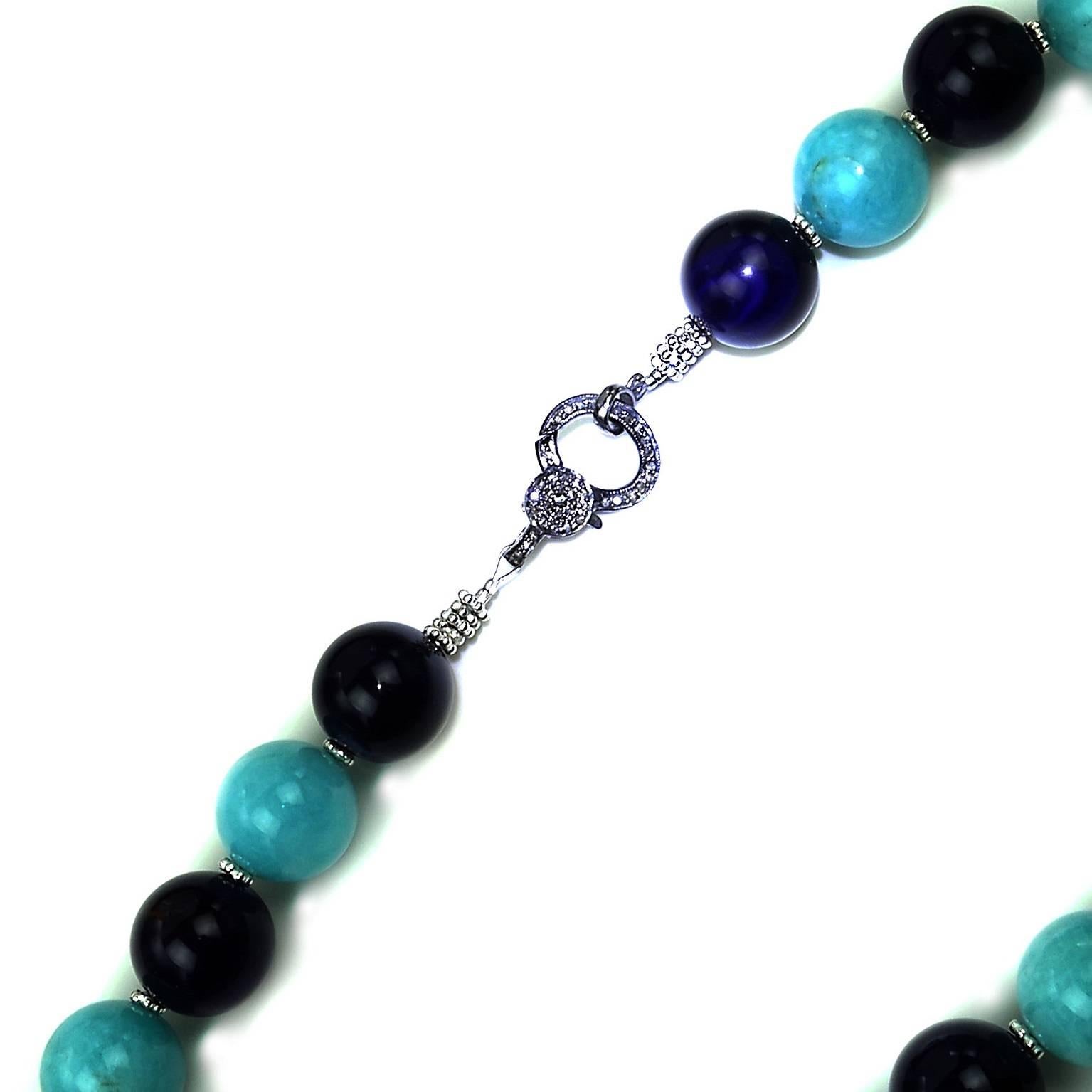 Bead AJD Necklace of Amazonite and Amethyst Spheres February Birthstone For Sale