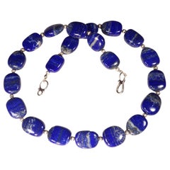 Necklace of Blue Lapis Lazuli nuggets with Silver tone accents