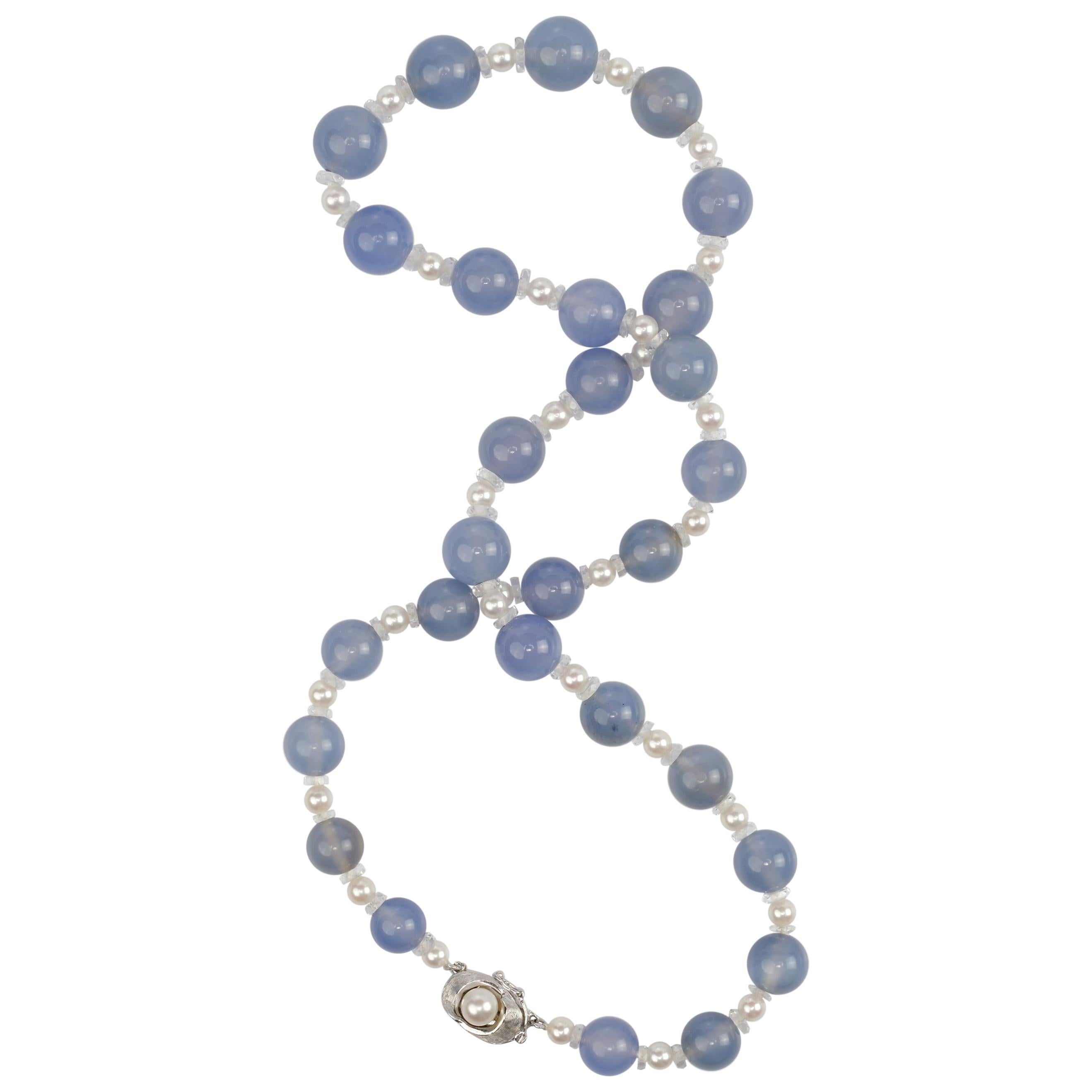Necklace of Chalcedony and Akoya Pearl Midcentury