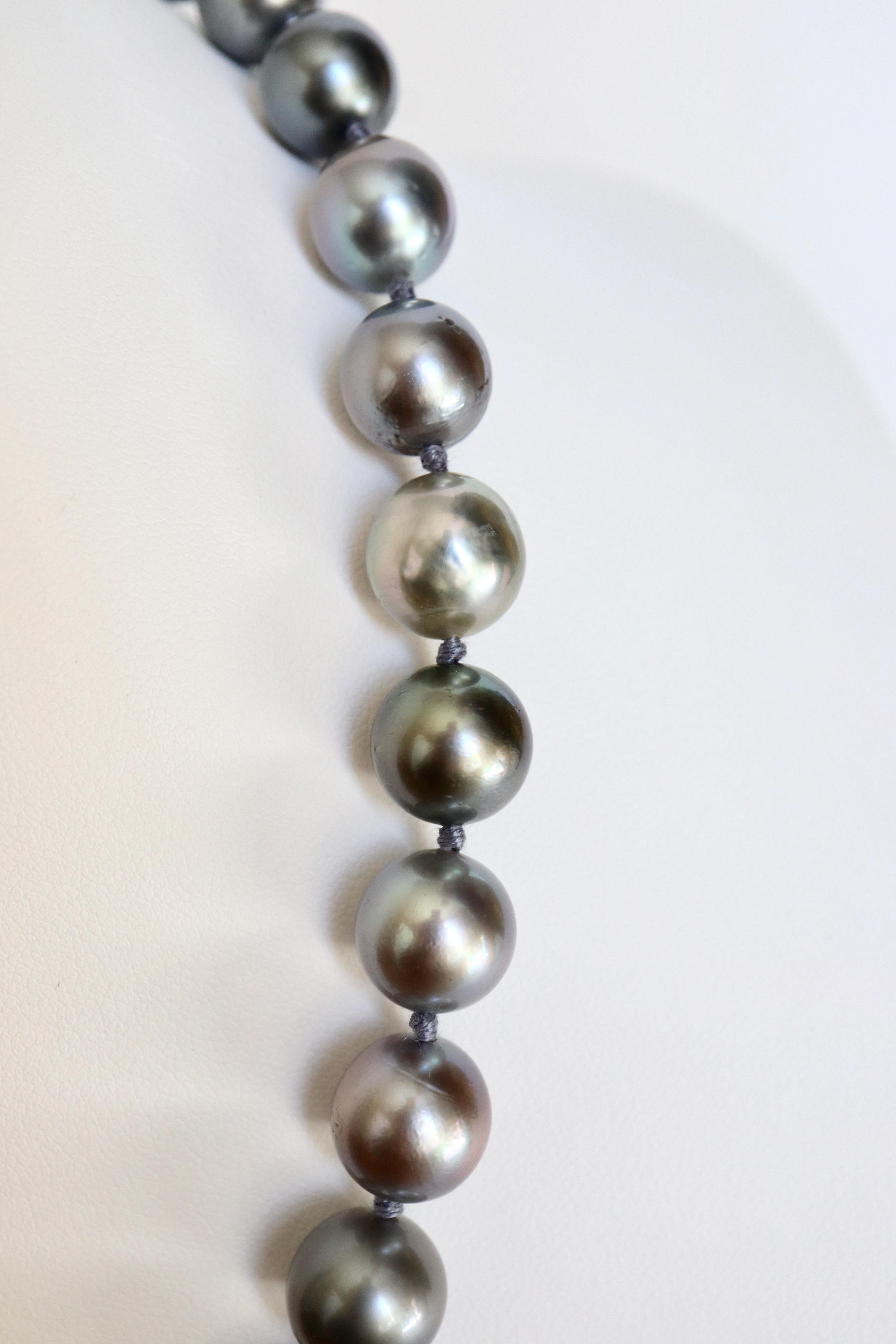 Bead Necklace of Cultured Grey Pearls 9 mm to 13 mm For Sale