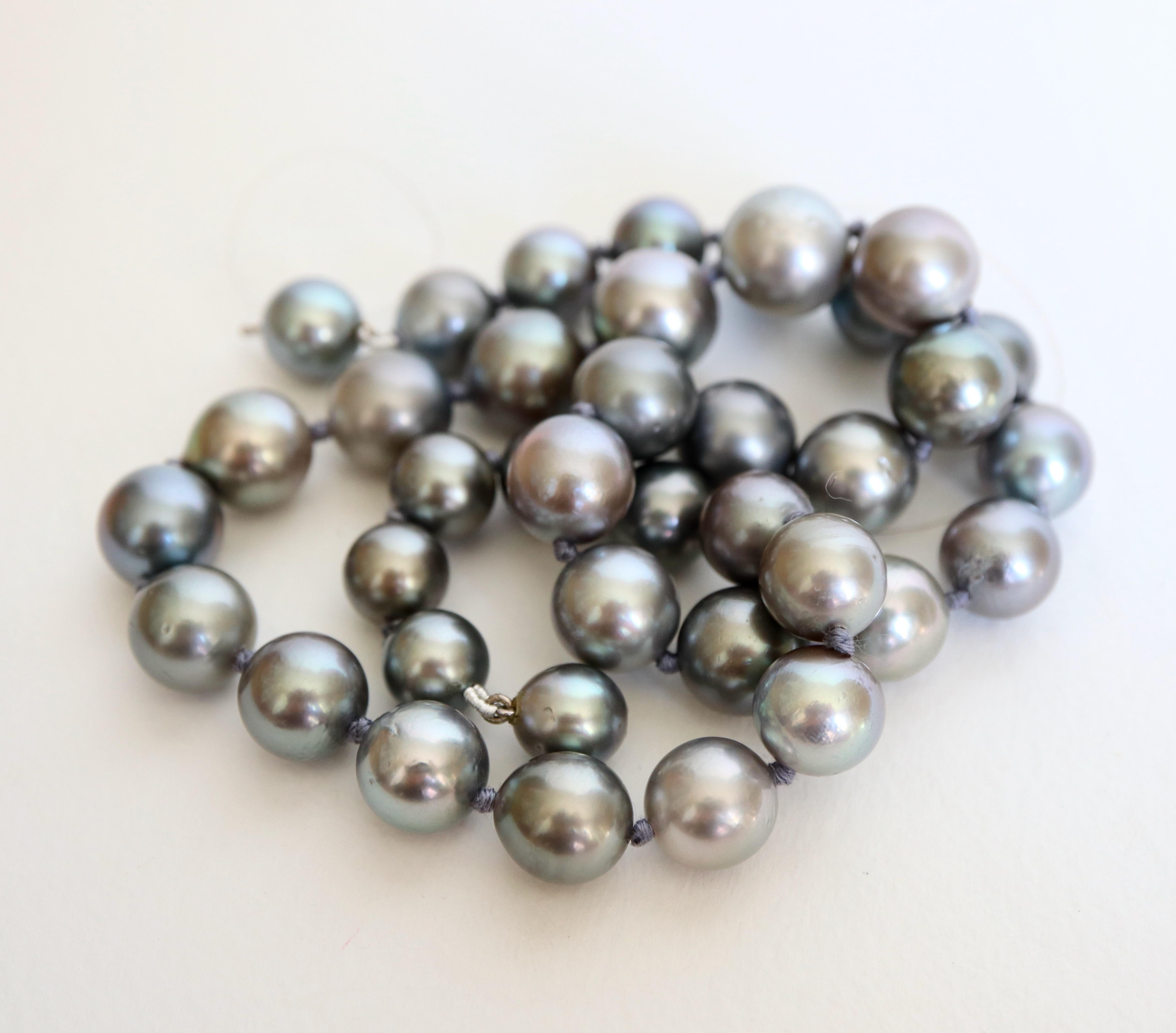 Collana di perle coltivate grigie da 9 mm a 13 mm in vendita 3