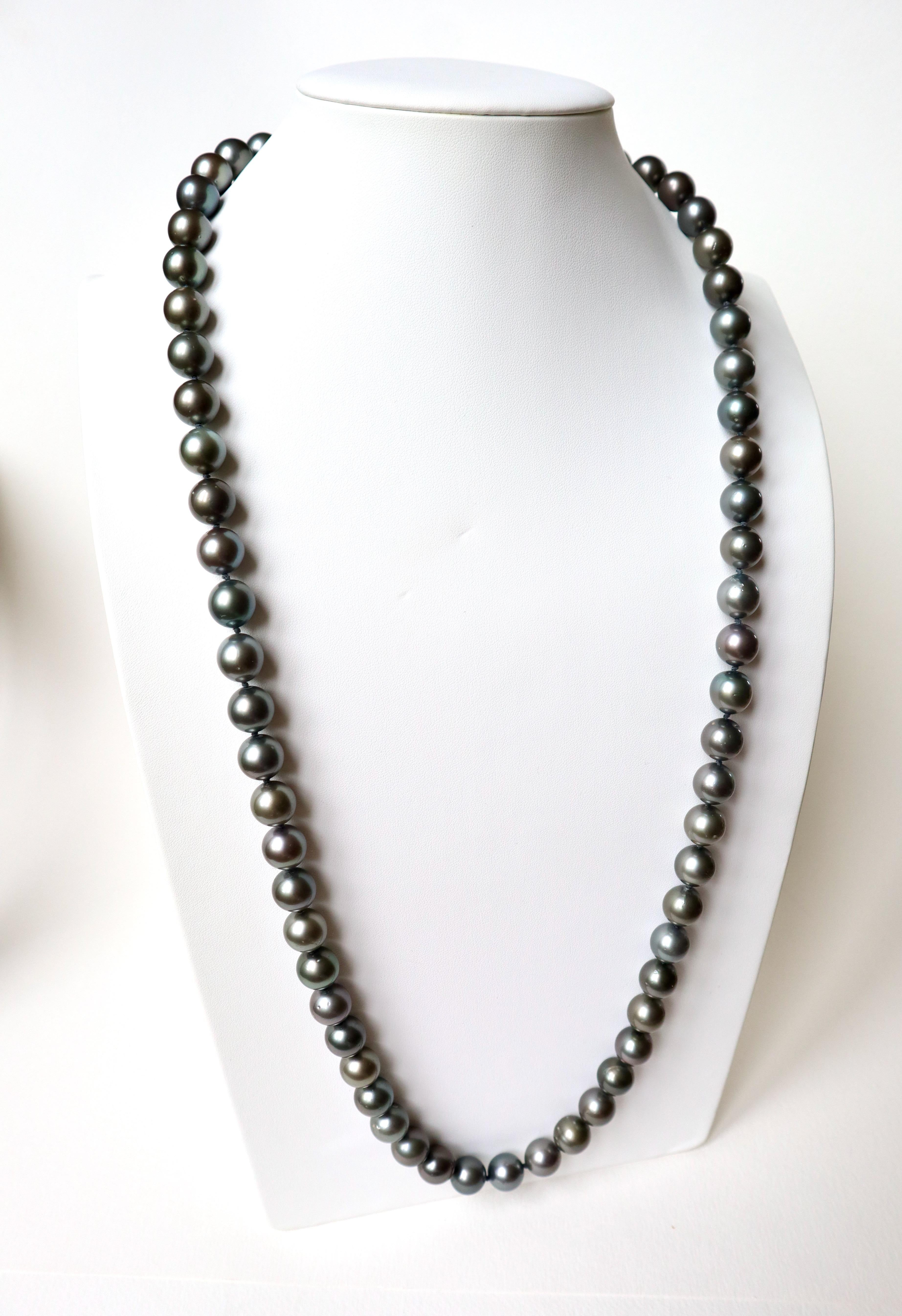 Bead Very Long Necklace of Cultured Grey Pearls 12mm For Sale