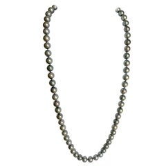 Very Long Necklace of Cultured Grey Pearls 12mm