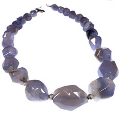 AJD Necklace of Glowing Blue Faceted Chalcedony Nuggets with Silver accents