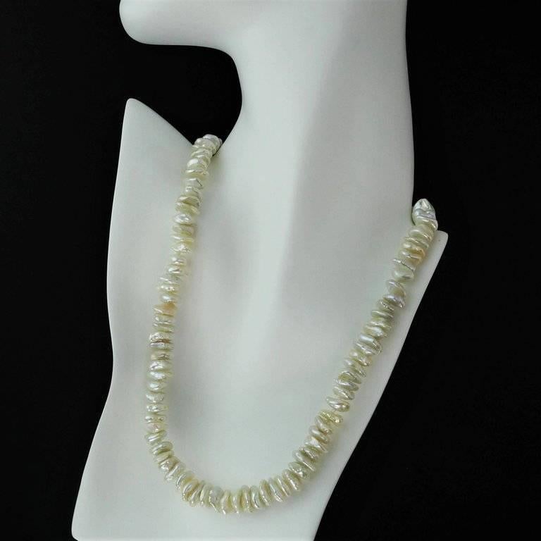 Artisan AJD Necklace of Glowing Center Drilled Iridescent Coin Pearls
