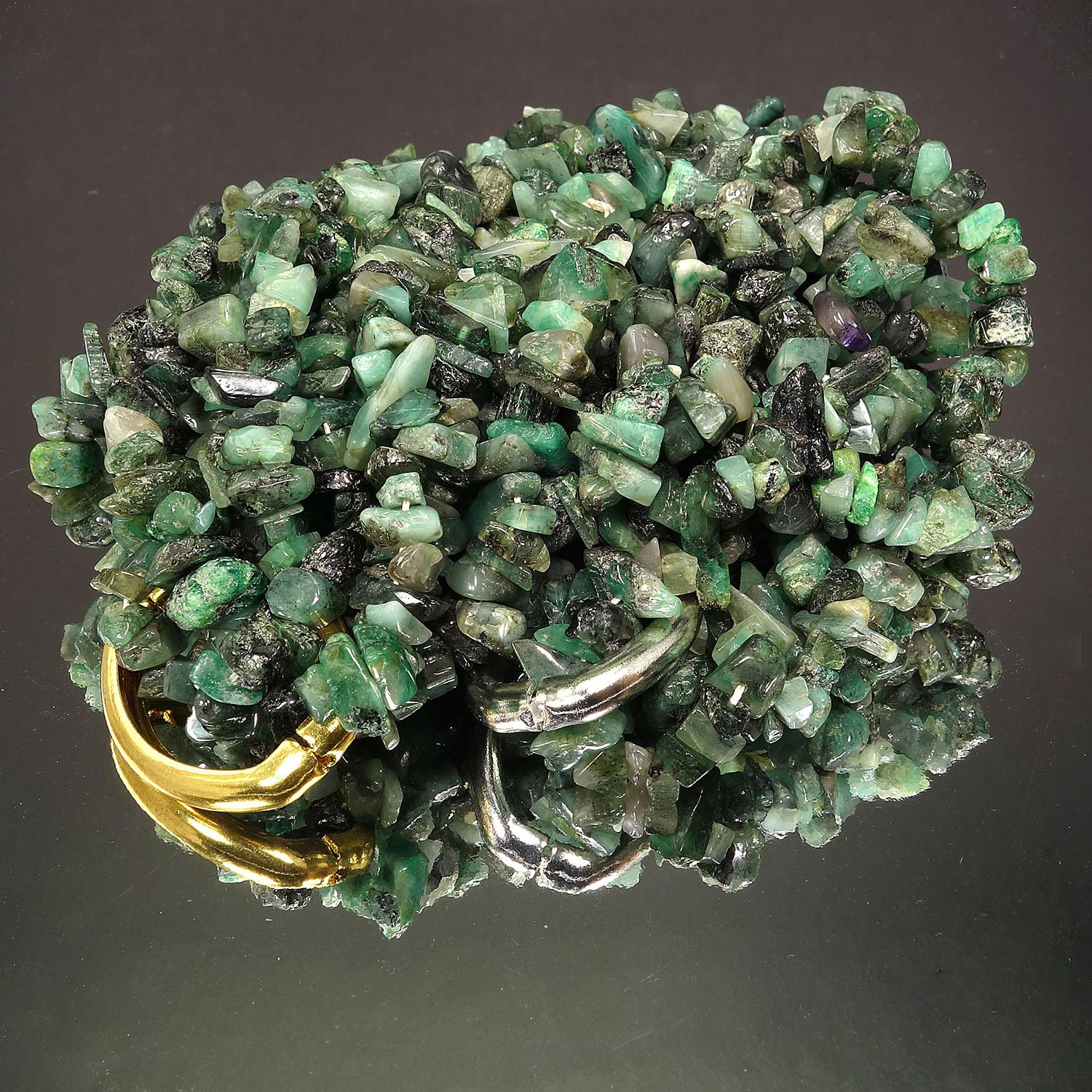 Necklace of green Emerald chips in four continuous strands 1