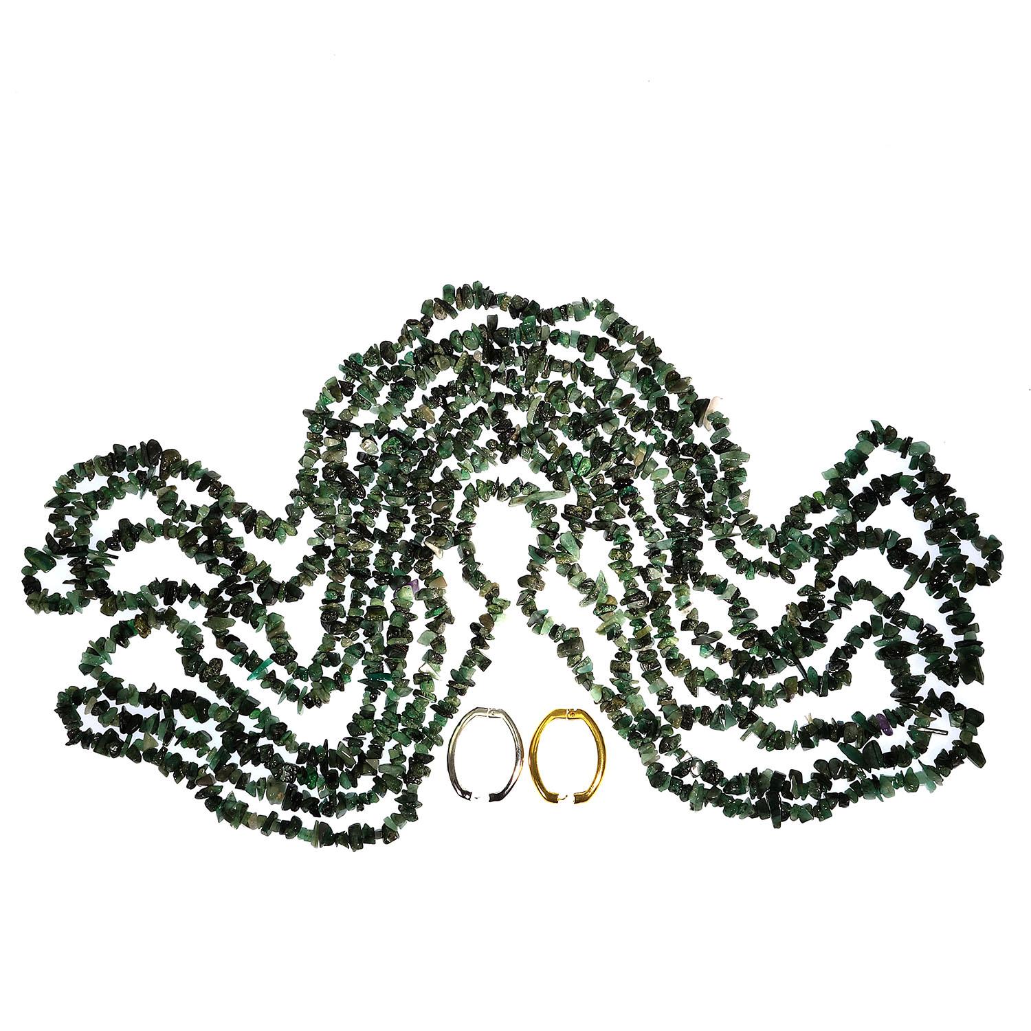 Necklace of green Emerald chips in four continuous strands 2