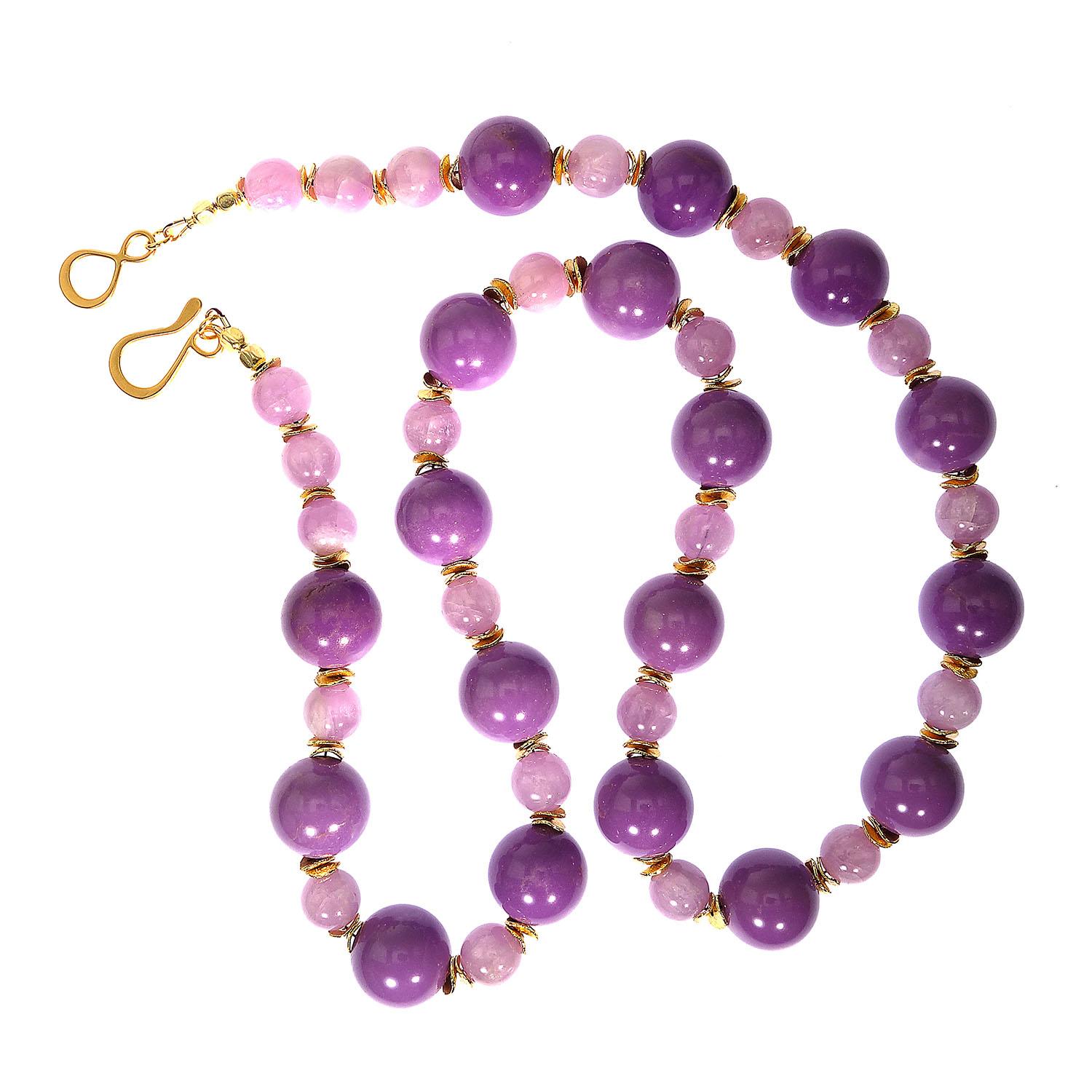 Artisan  AJD Necklace of Mauve Phosphosiderite and Kunzite Beads with Gold Accents
