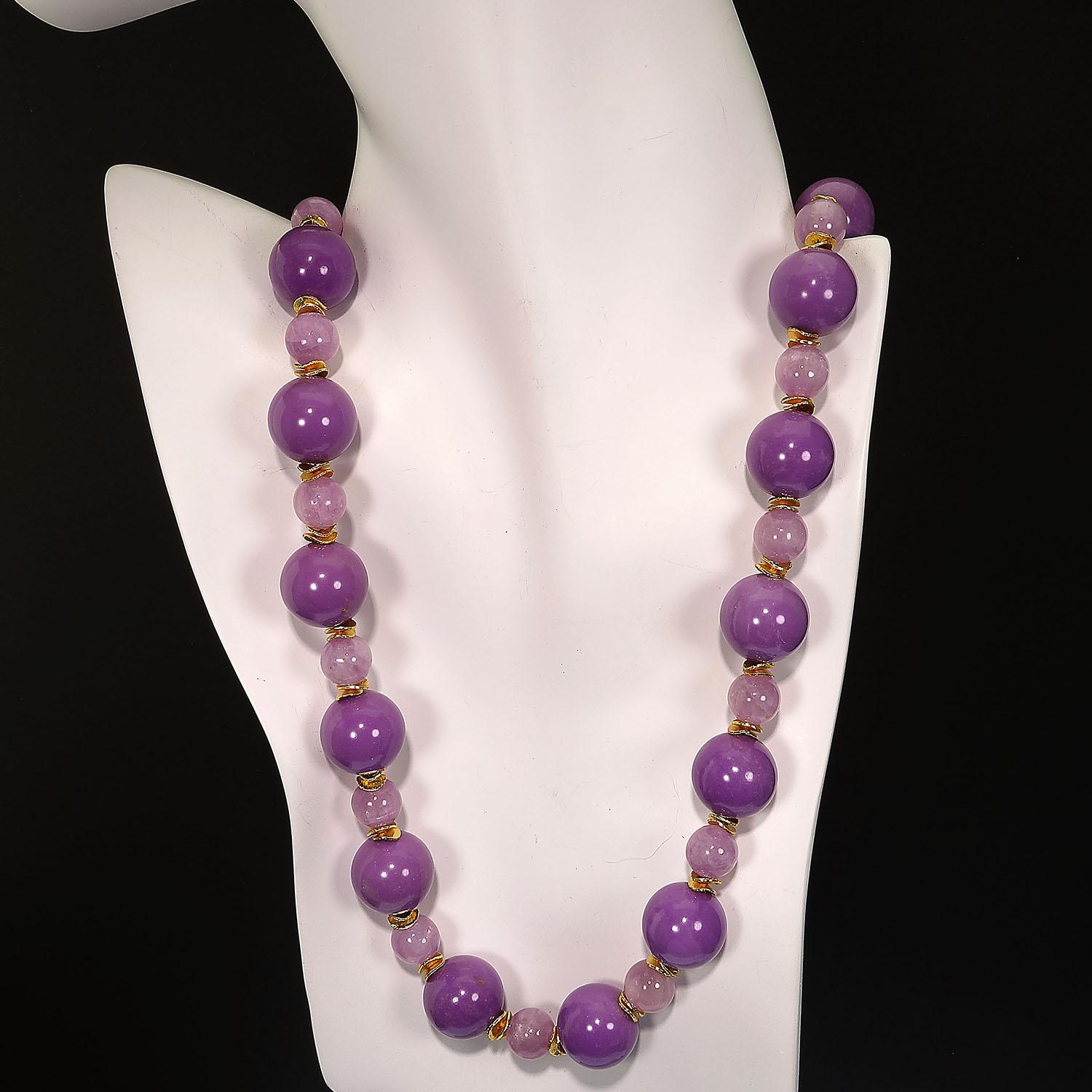  AJD Necklace of Mauve Phosphosiderite and Kunzite Beads with Gold Accents 1