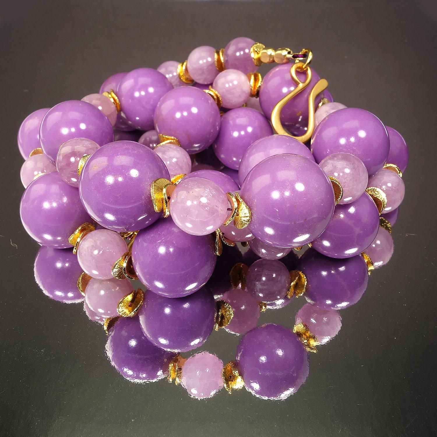  AJD Necklace of Mauve Phosphosiderite and Kunzite Beads with Gold Accents 2