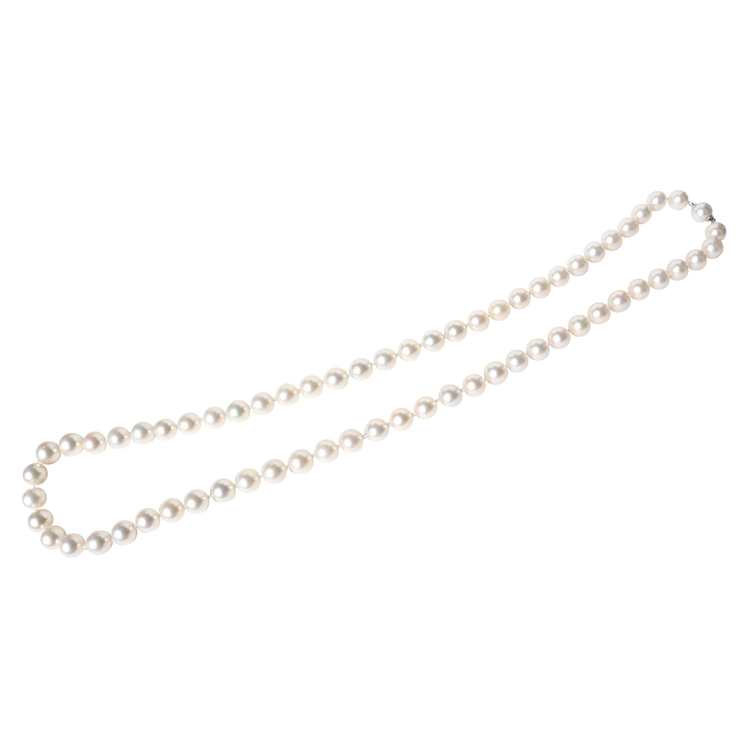 Long Necklace of White Cultured Pearls 12-13mm White Gold Clasp For Sale