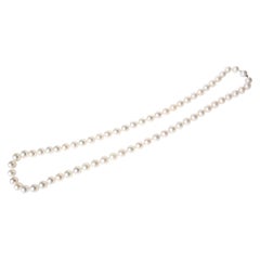 Long Necklace of White Cultured Pearls 12-13mm White Gold Clasp