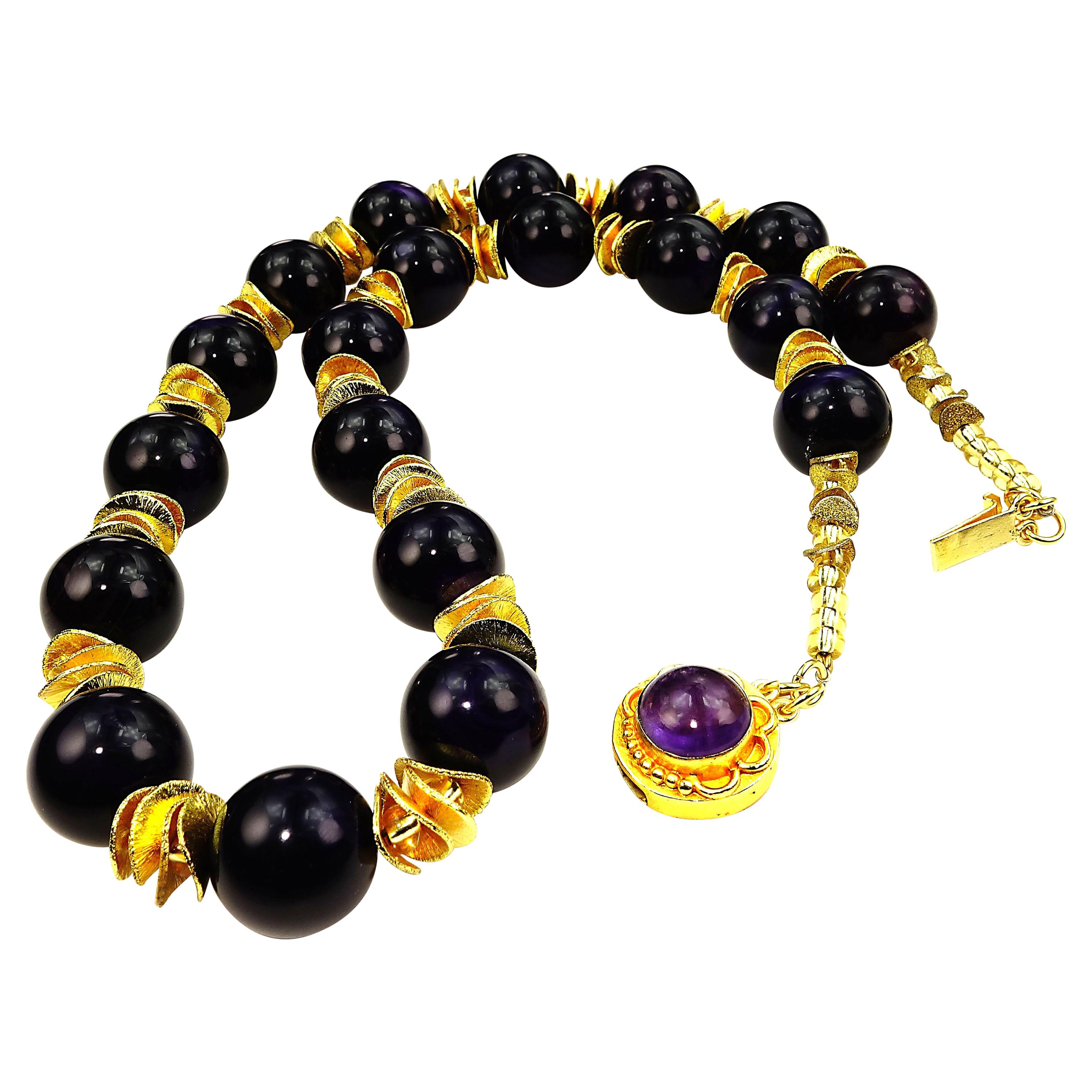 Bead AJD 23 Inch Necklace of Polished Amethyst with Gold Accents February Birthstone