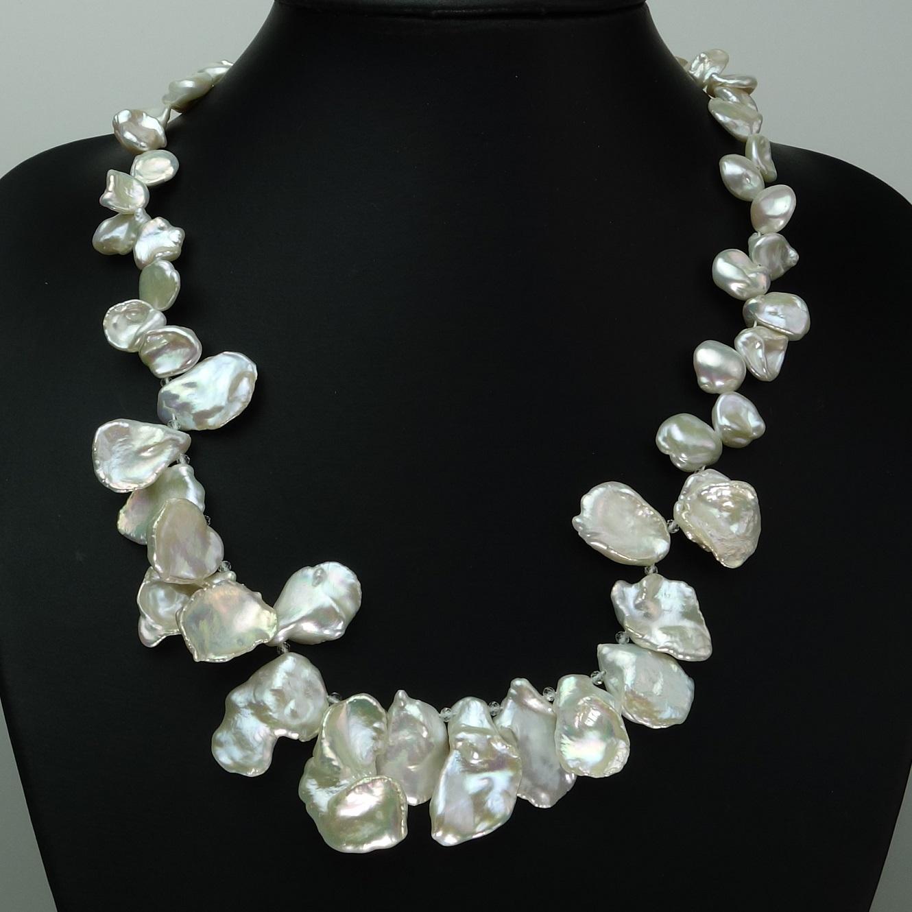 Bead AJD Collar White Iridescent Keshi Pearls Sterling Toggle June Birthstone