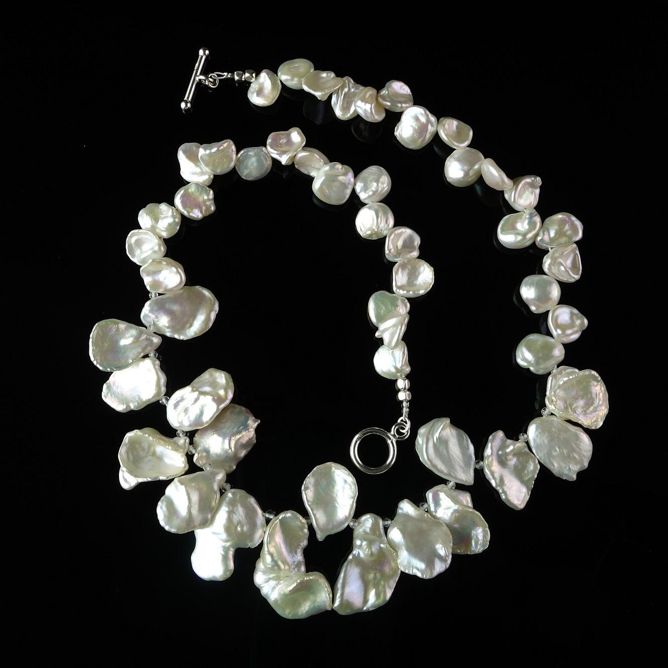 Women's or Men's AJD Collar White Iridescent Keshi Pearls Sterling Toggle June Birthstone