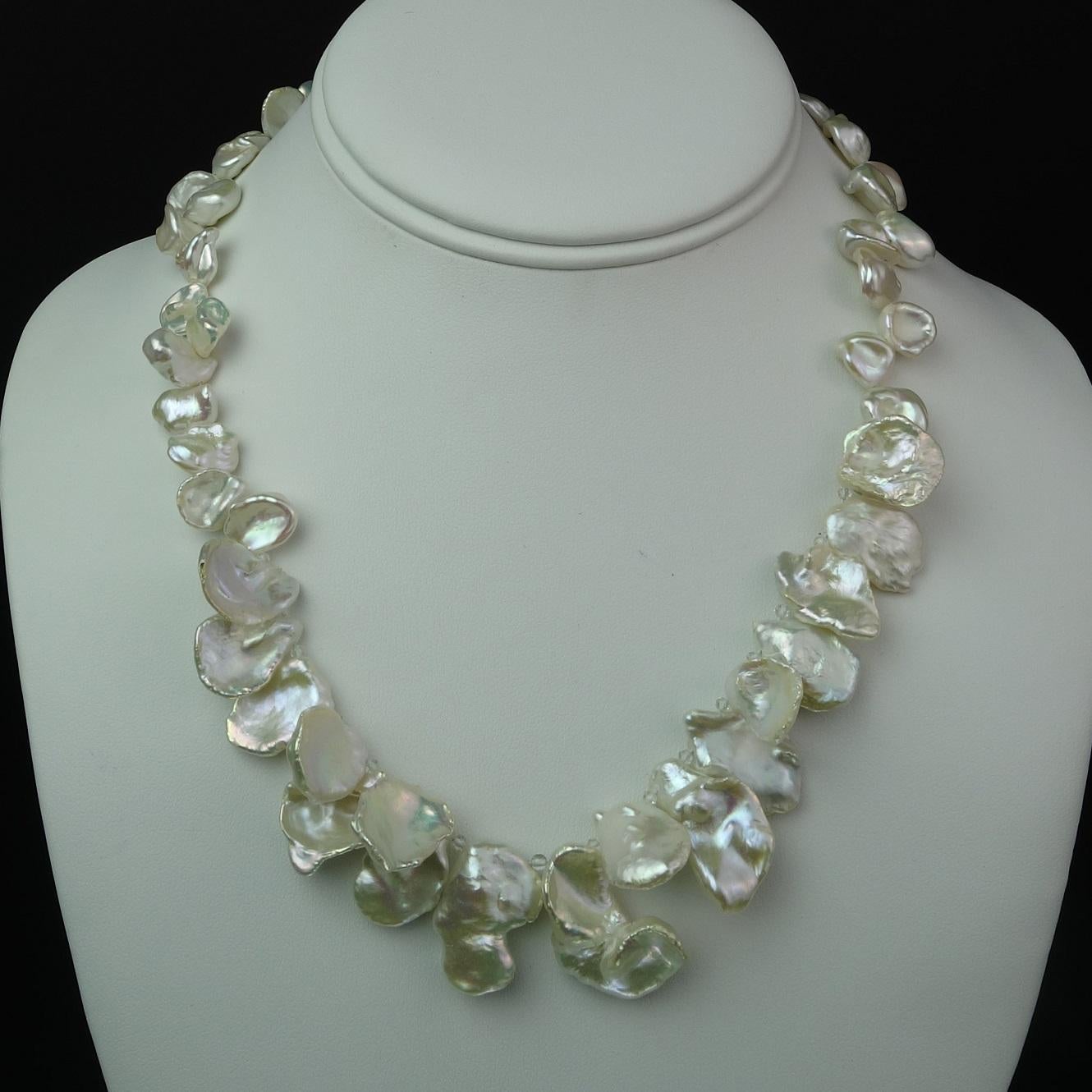 AJD Collar White Iridescent Keshi Pearls Sterling Toggle June Birthstone 1