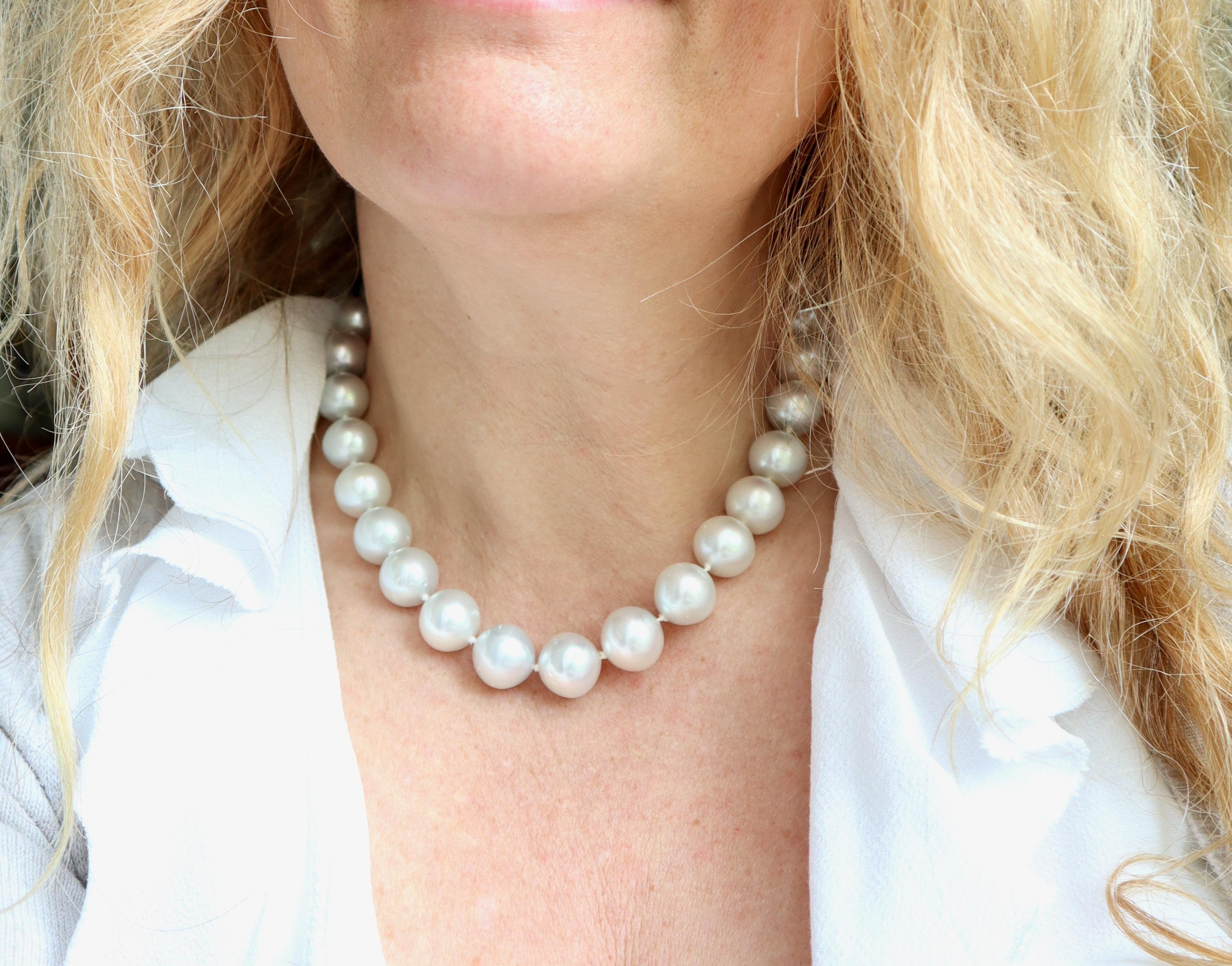 Women's Necklace Large South Sea Pearls 15mm to 13 mm 18 Carat White Gold  For Sale