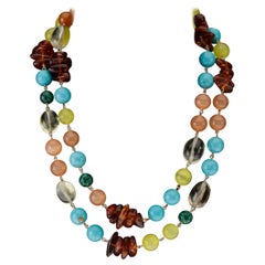 Necklace Opal Turquoise Amber Citrine Long Vermeille Necklace
