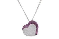 Necklace or Pendant Heart Pink Sapphire and Diamonds