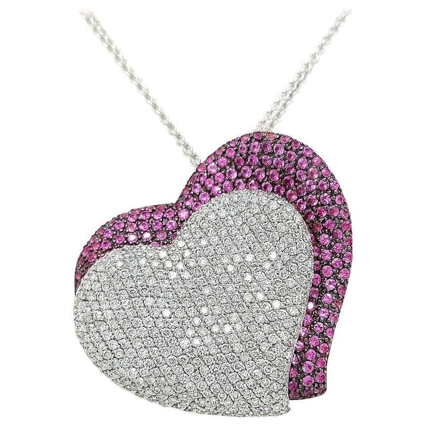 Necklace or Pendant Heart Pink Sapphire and Diamonds For Sale