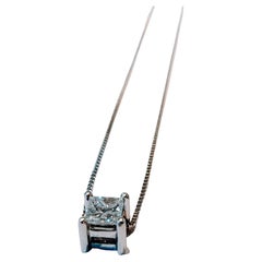 Necklace Pendant Diamond Princess Cut 0.26 Ct HRD Certified White Gold 18 Karat