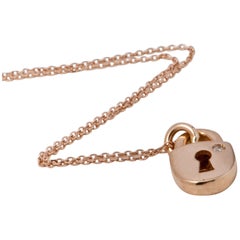 Necklace Pendant Padlock Shape Diamond Rose Gold 18 Karat