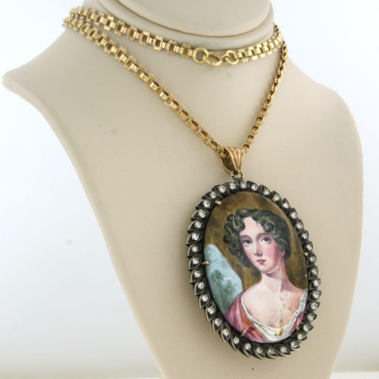 Necklace Pendant Portrait 14kt gold with silver In Good Condition For Sale In The Hague, ZH