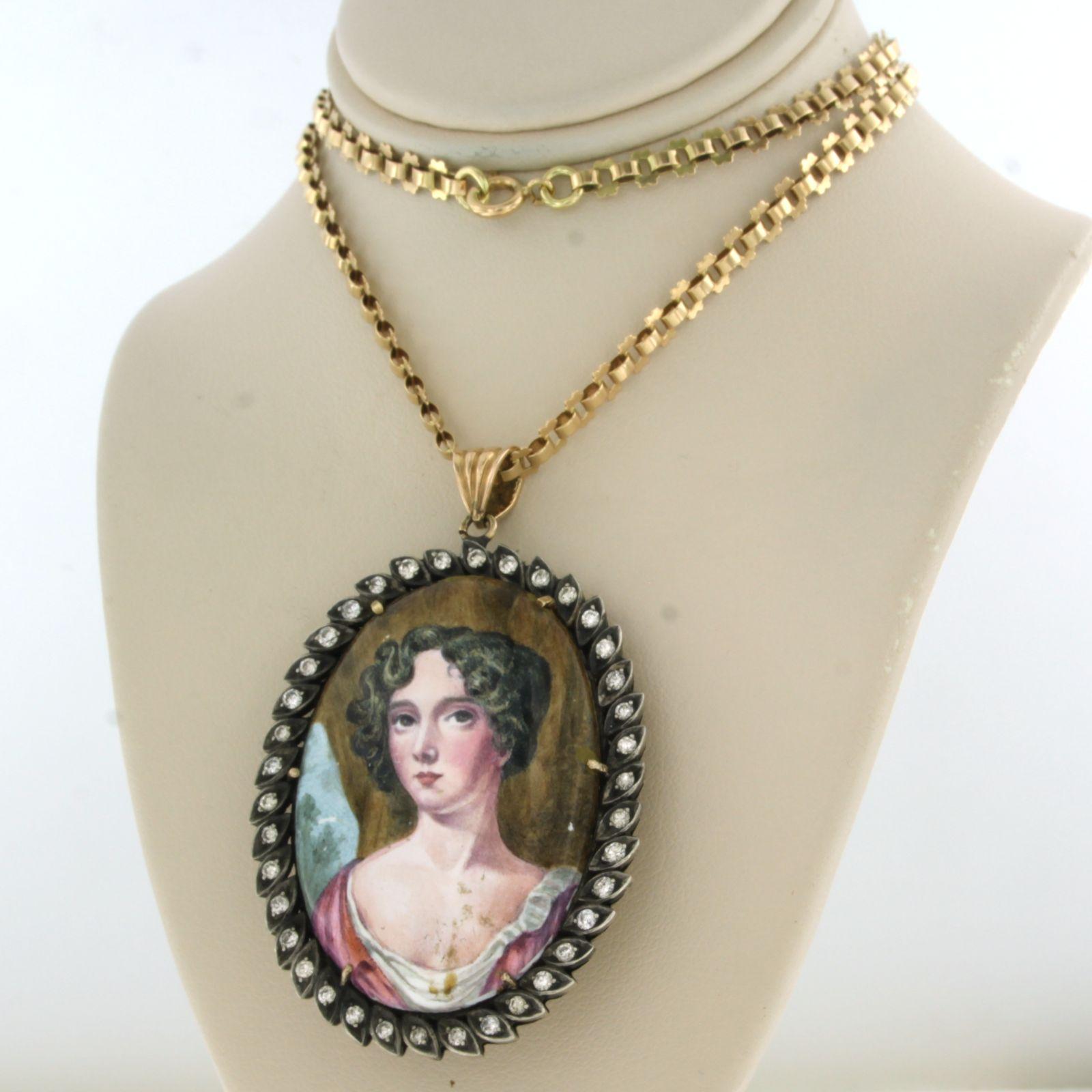 Women's Necklace Pendant Portrait 14kt gold with silver For Sale